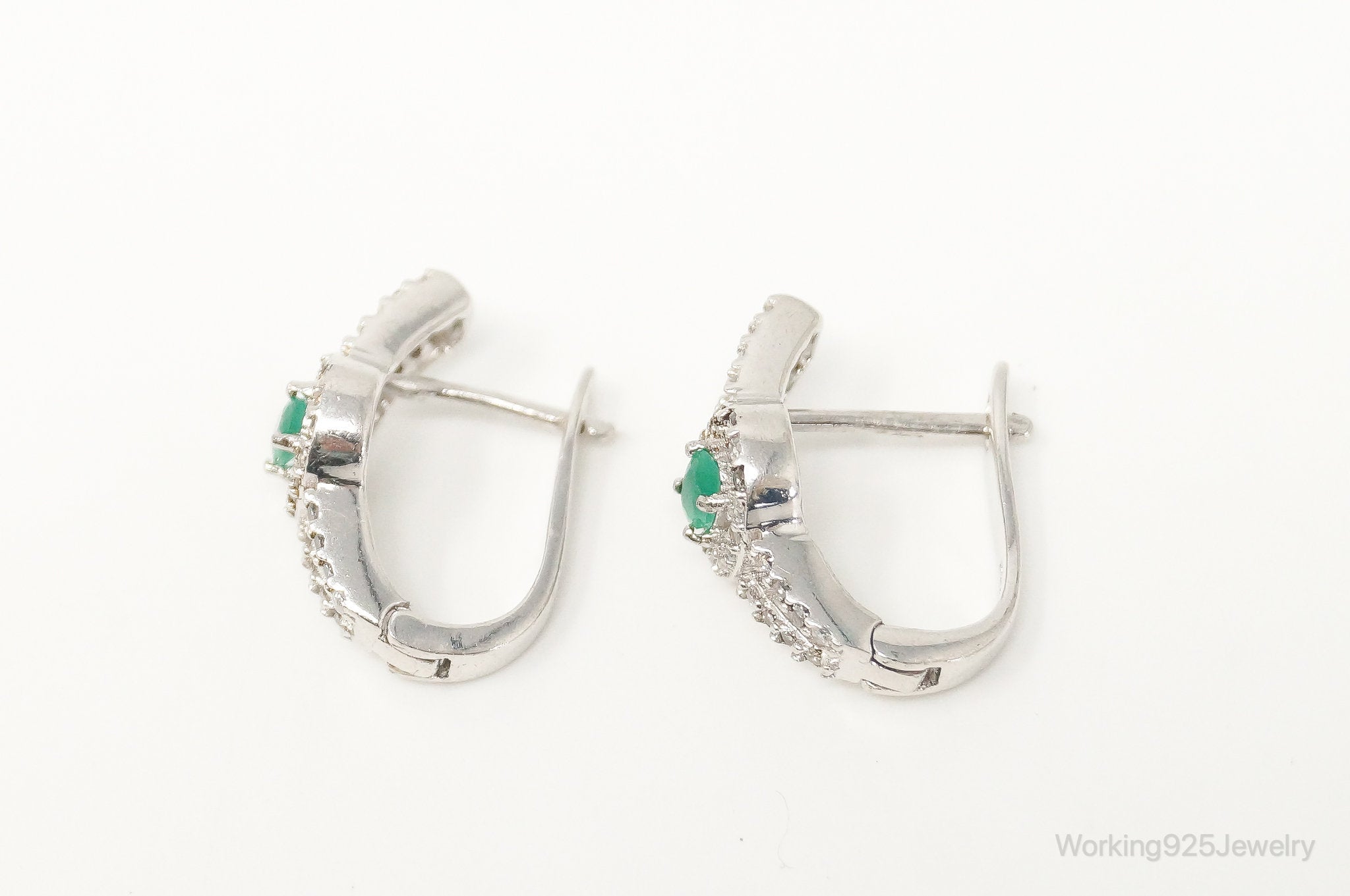 Vintage Emerald Cubic Zirconia Sterling Silver Earrings