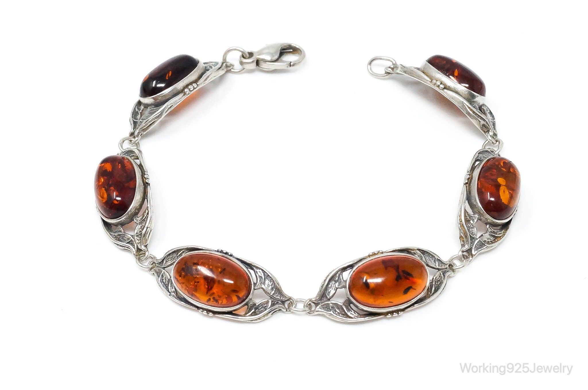 Vintage Baltic Amber Art Nouveau Sterling Silver Bracelet