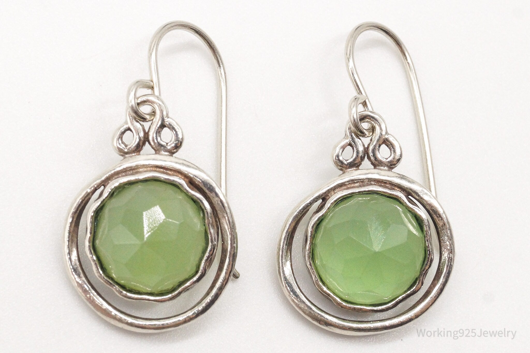 Vintage Green Chalcedony Sterling Silver Earrings