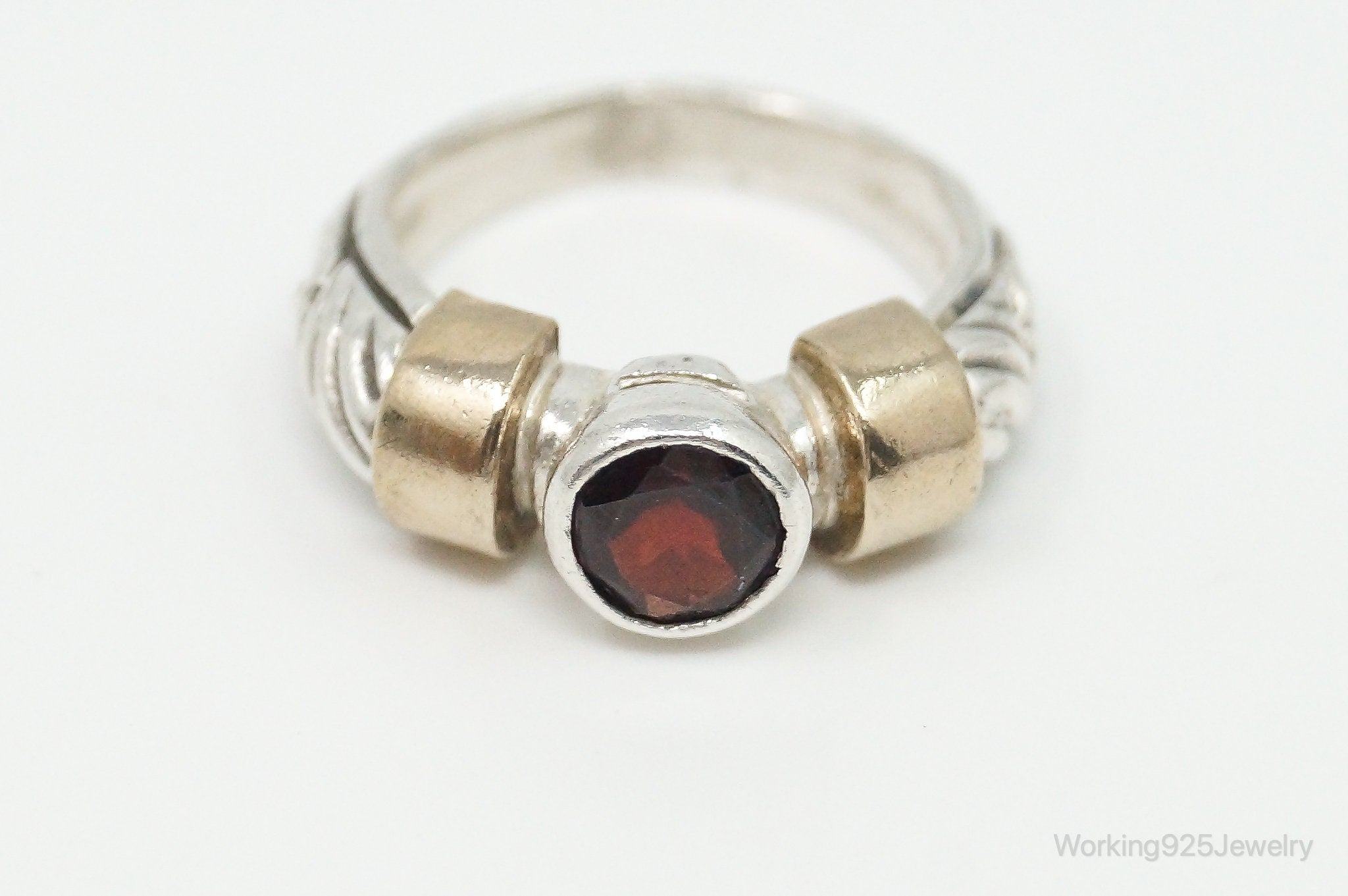 Vintage Garnet Brass Sterling Silver Ring - Size 4.75