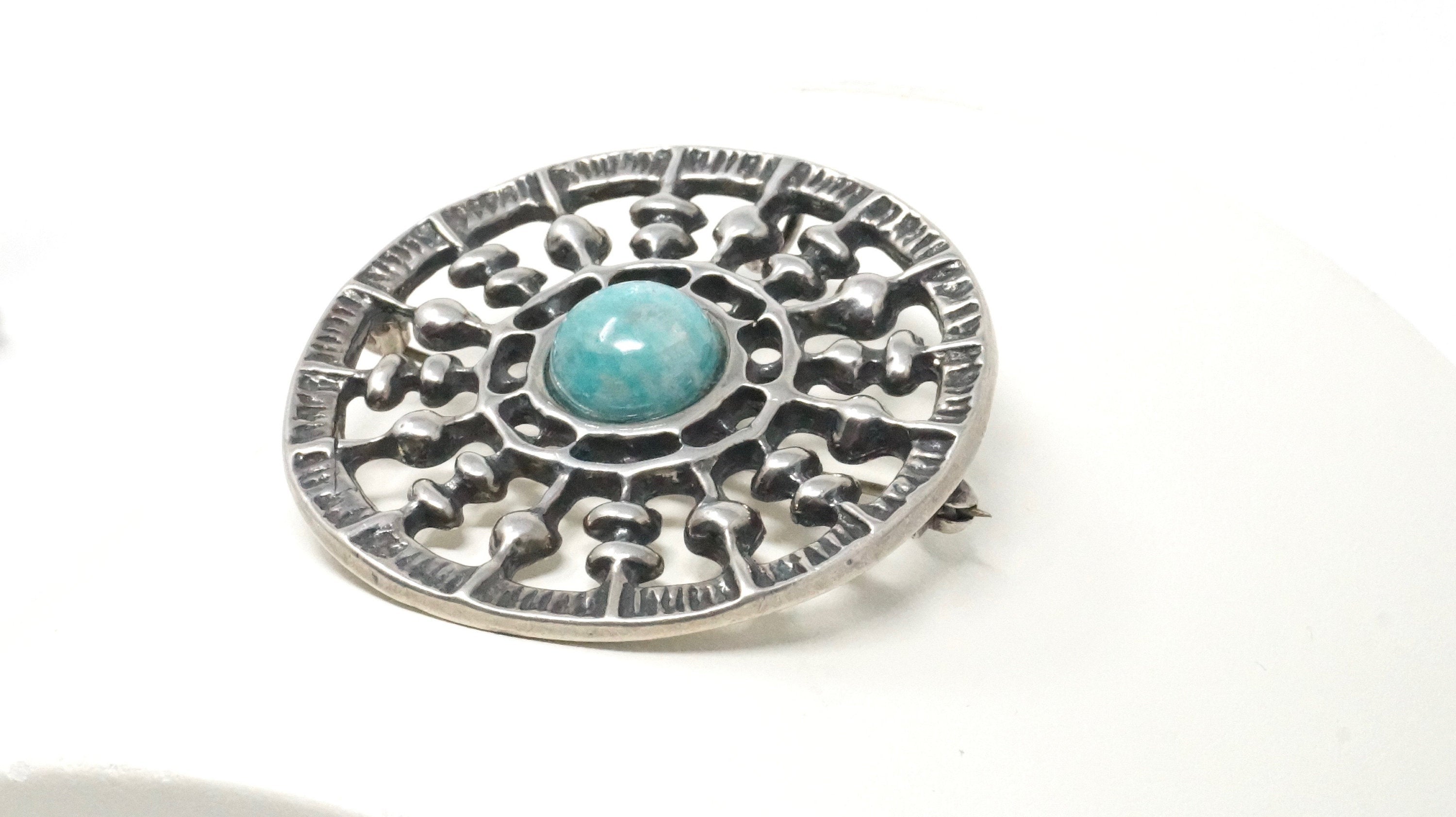 David Andersen UNI Sun Chariot Amazonite 925S Sterling Silver Brooch Pendant