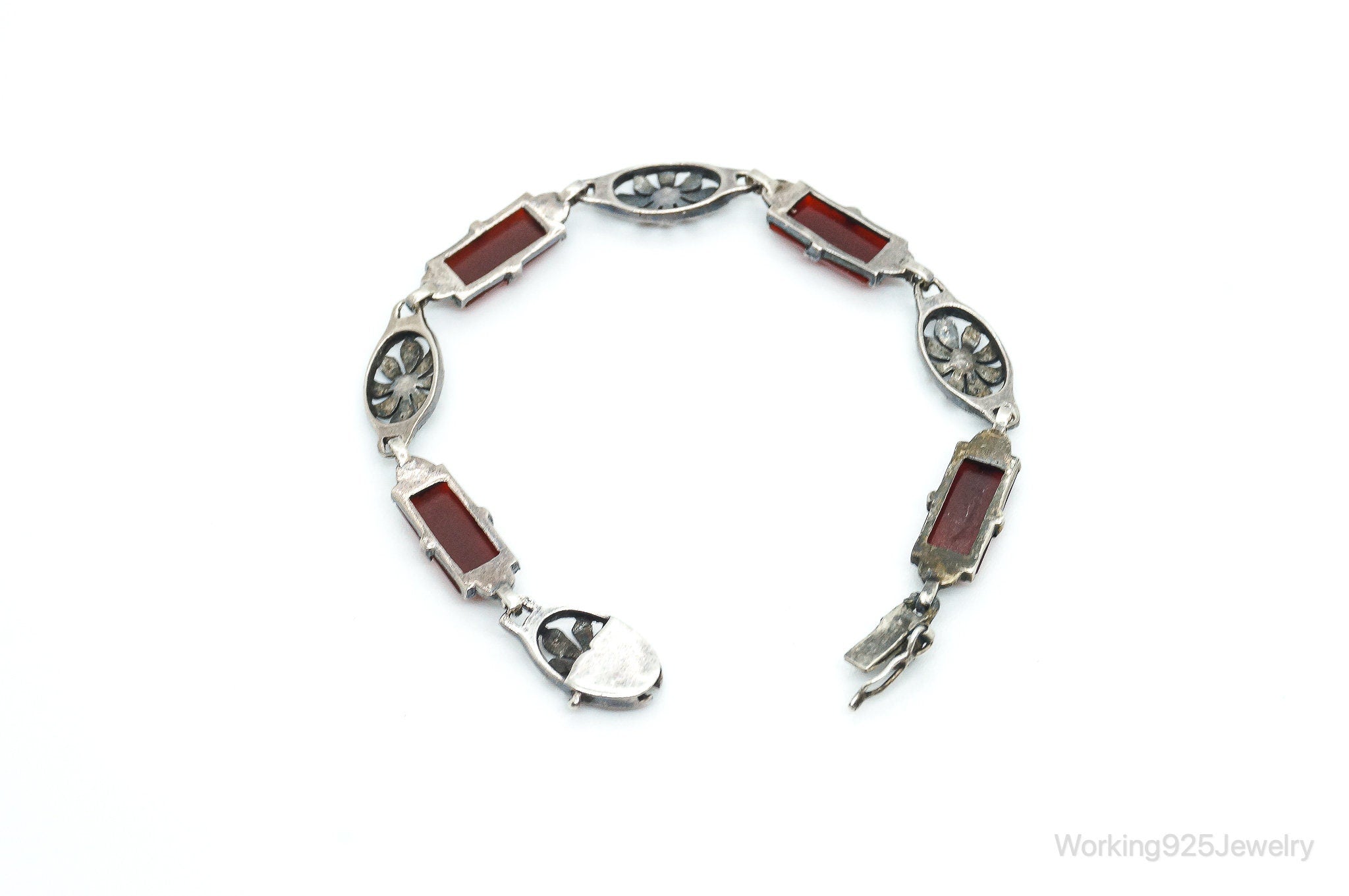 Antique Carnelian Marcasite Sterling Silver Bracelet