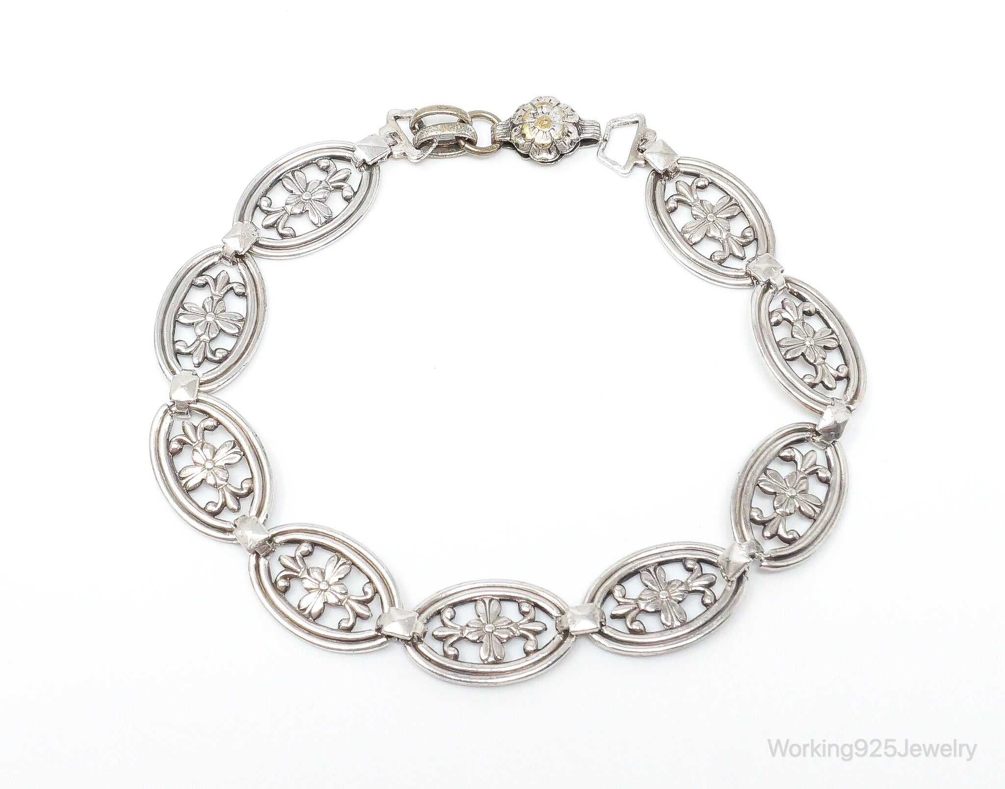 Antique Sterling Silver Floral Pattern Bracelet