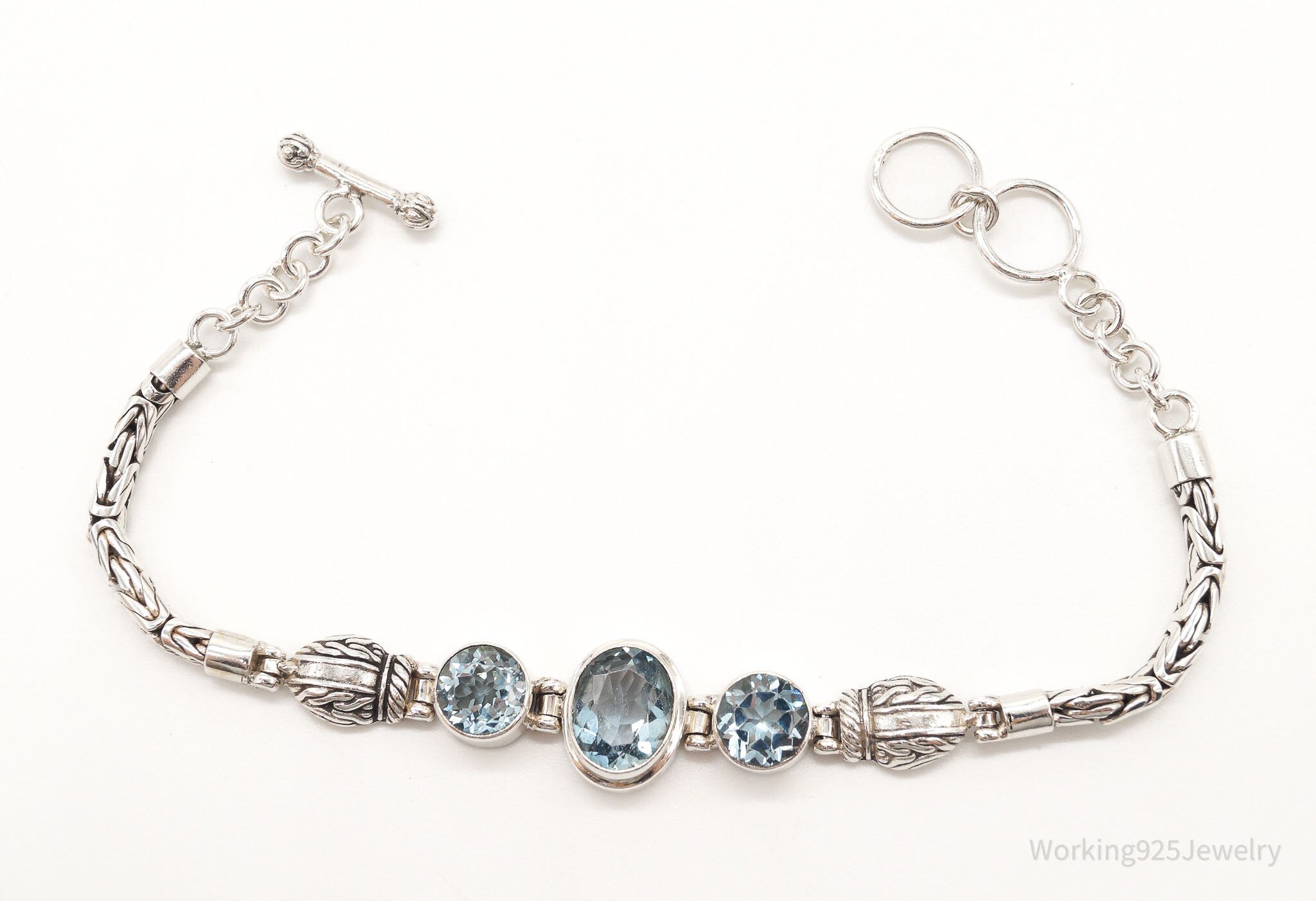 Vintage Blue Topaz Sterling Silver Toggle Bracelet