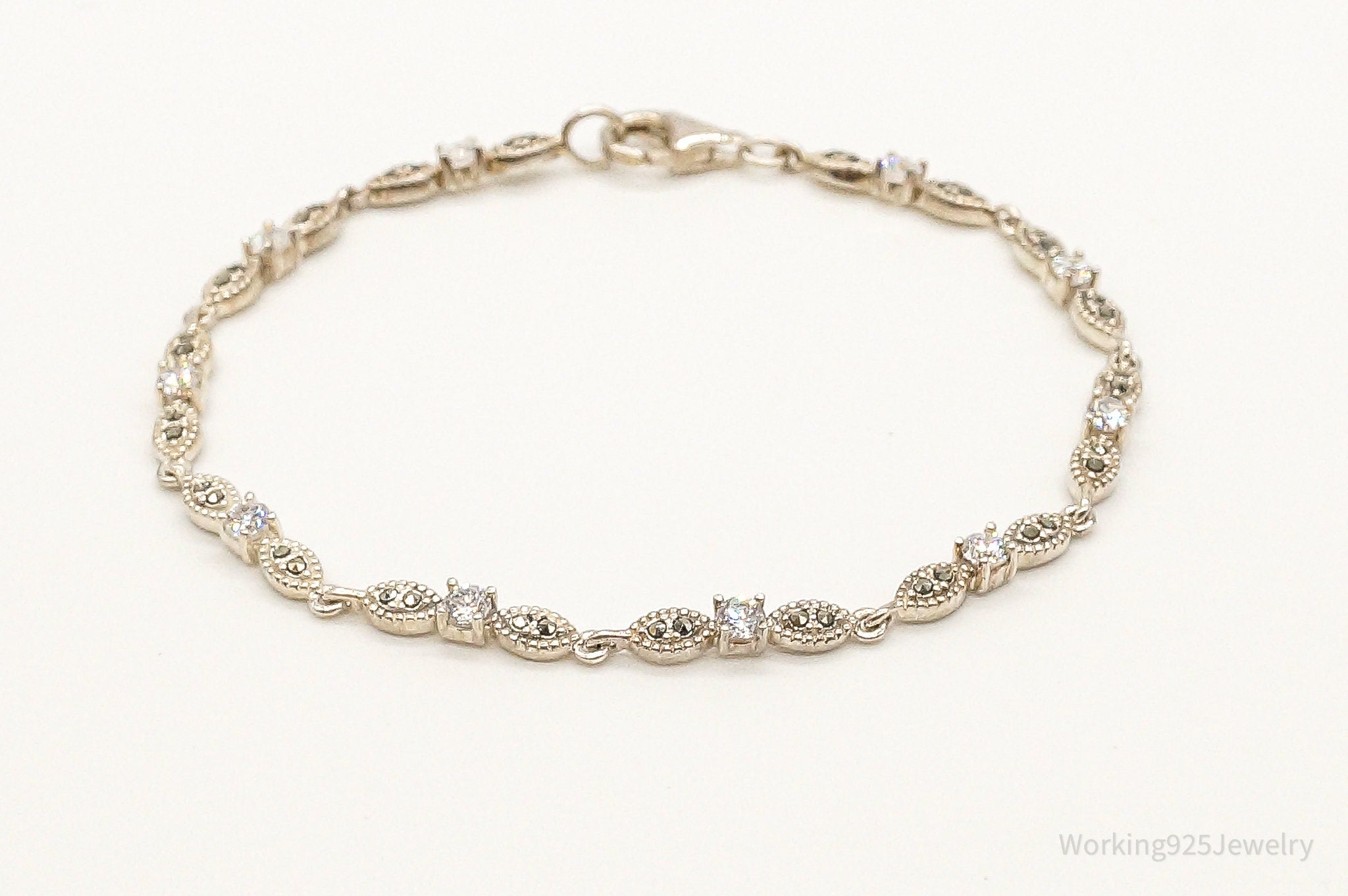 Designer Cubic Zirconia Marcasite Sterling Silver Bracelet