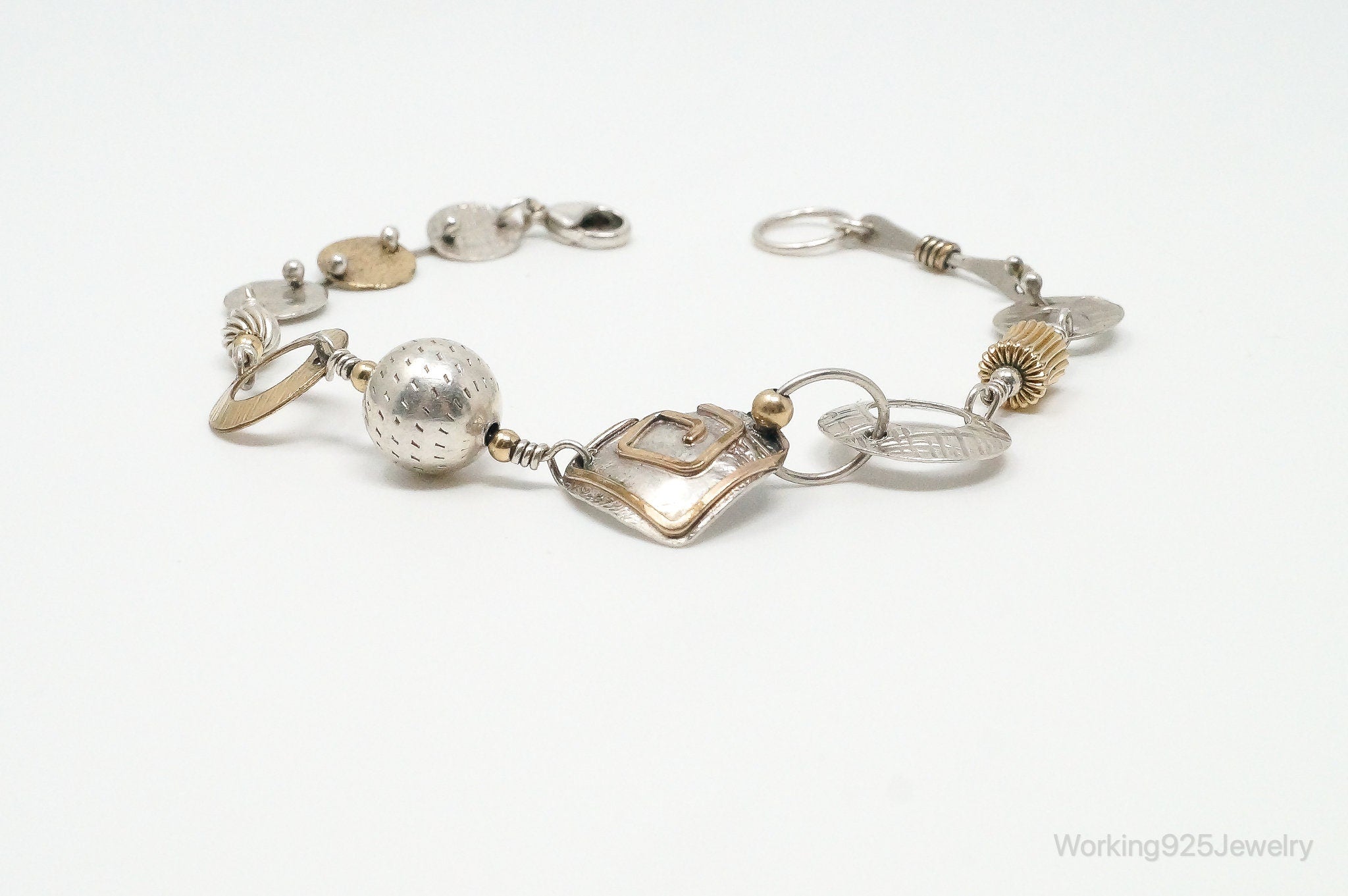 Vintage Heart Brass Sterling Silver Bracelet