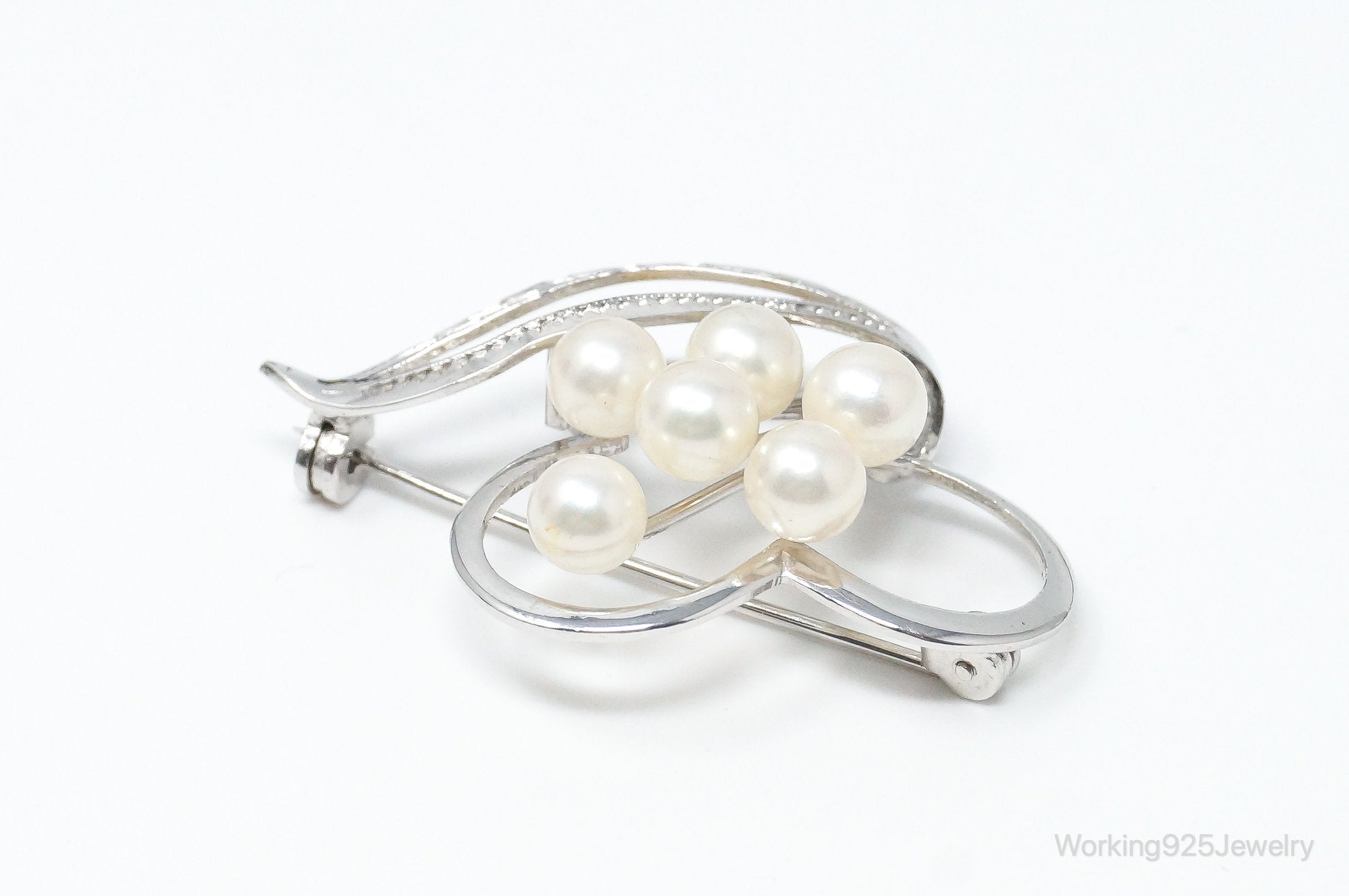 Antique Pearl Sterling Silver Brooch Pin