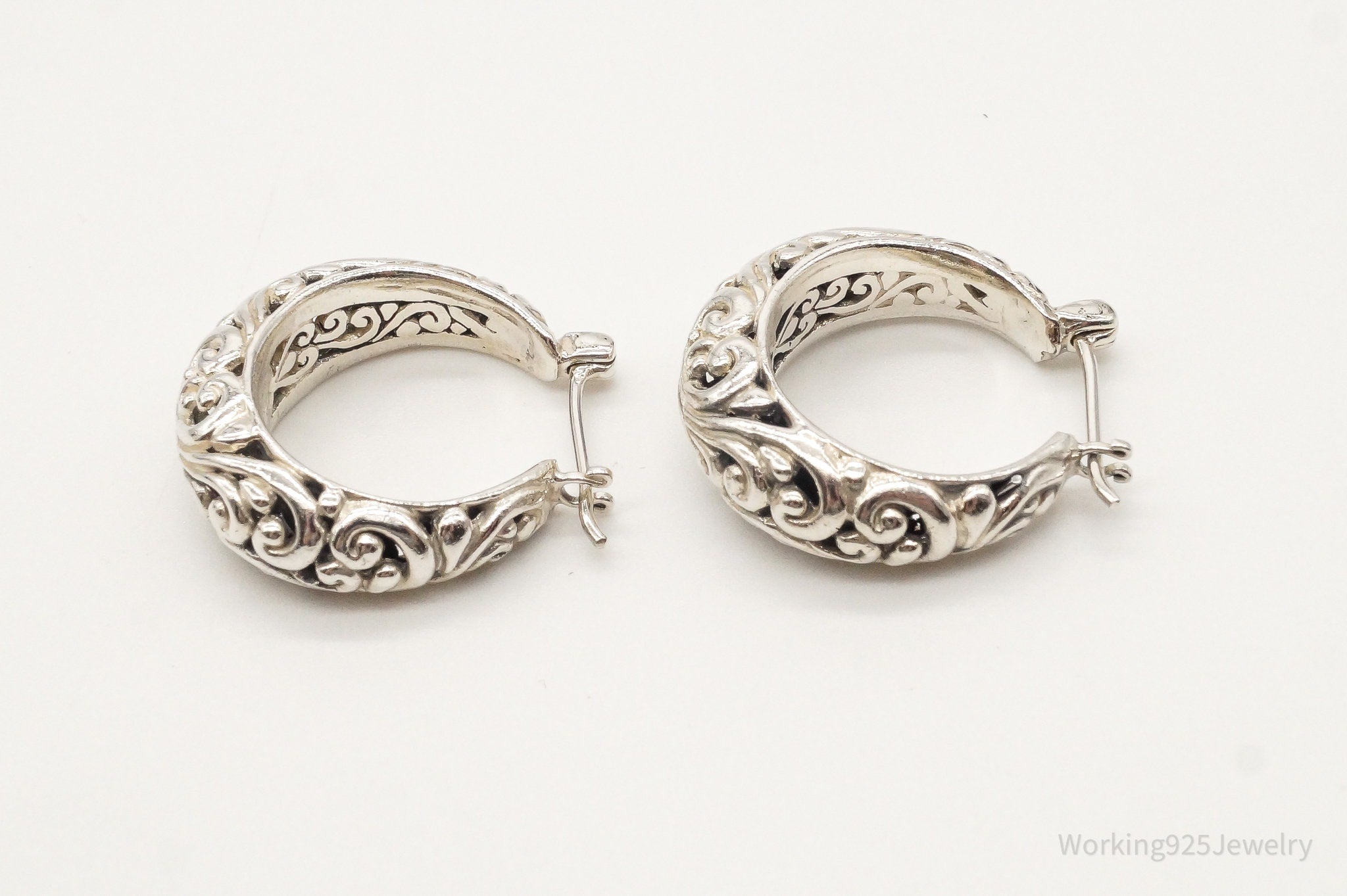 Vintage Bali Style Sterling Silver Hoop Earrings