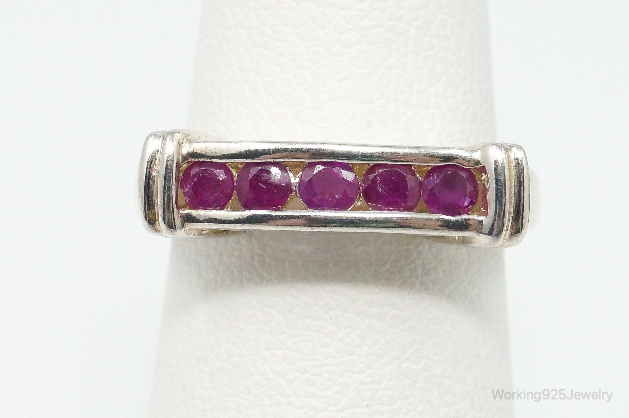 Vintage Designer DBJ Ruby Sterling Silver Ring - Size 4.75