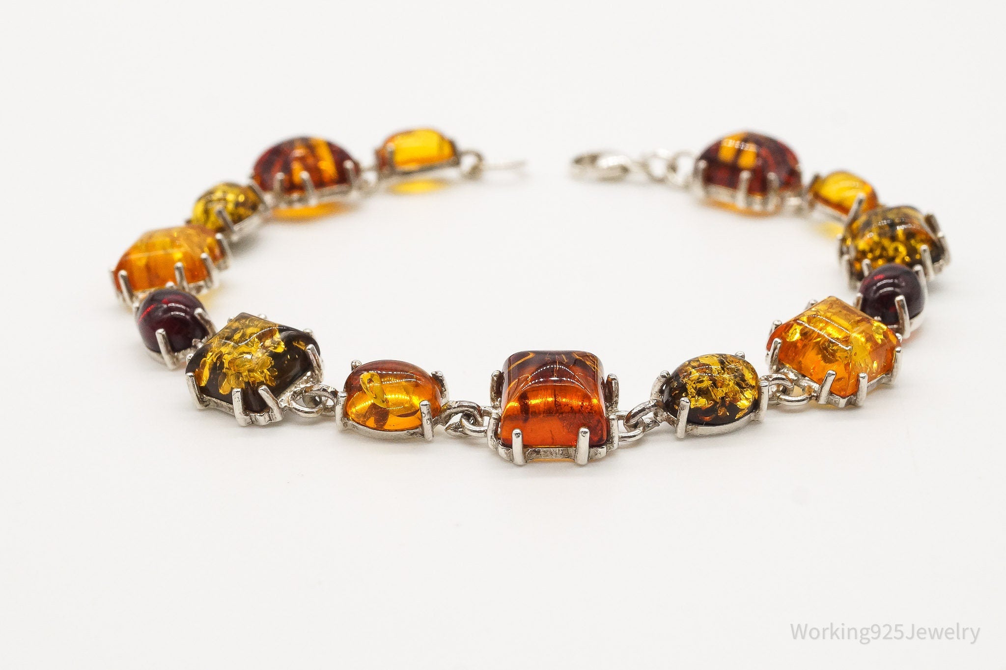 Vintage Amber Sterling Silver Bracelet