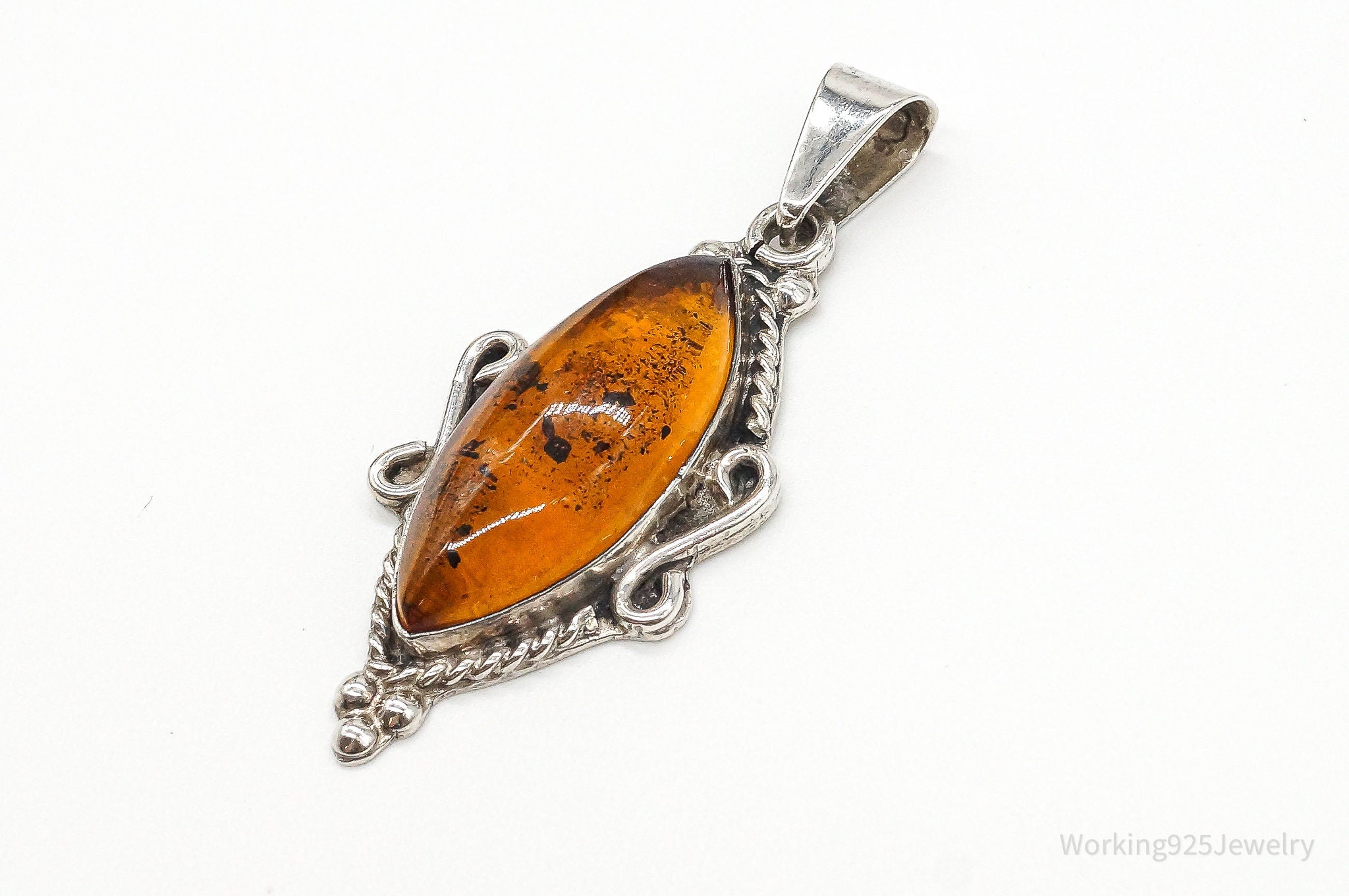 Large Vintage Baltic Amber Sterling Silver Necklace Pendant