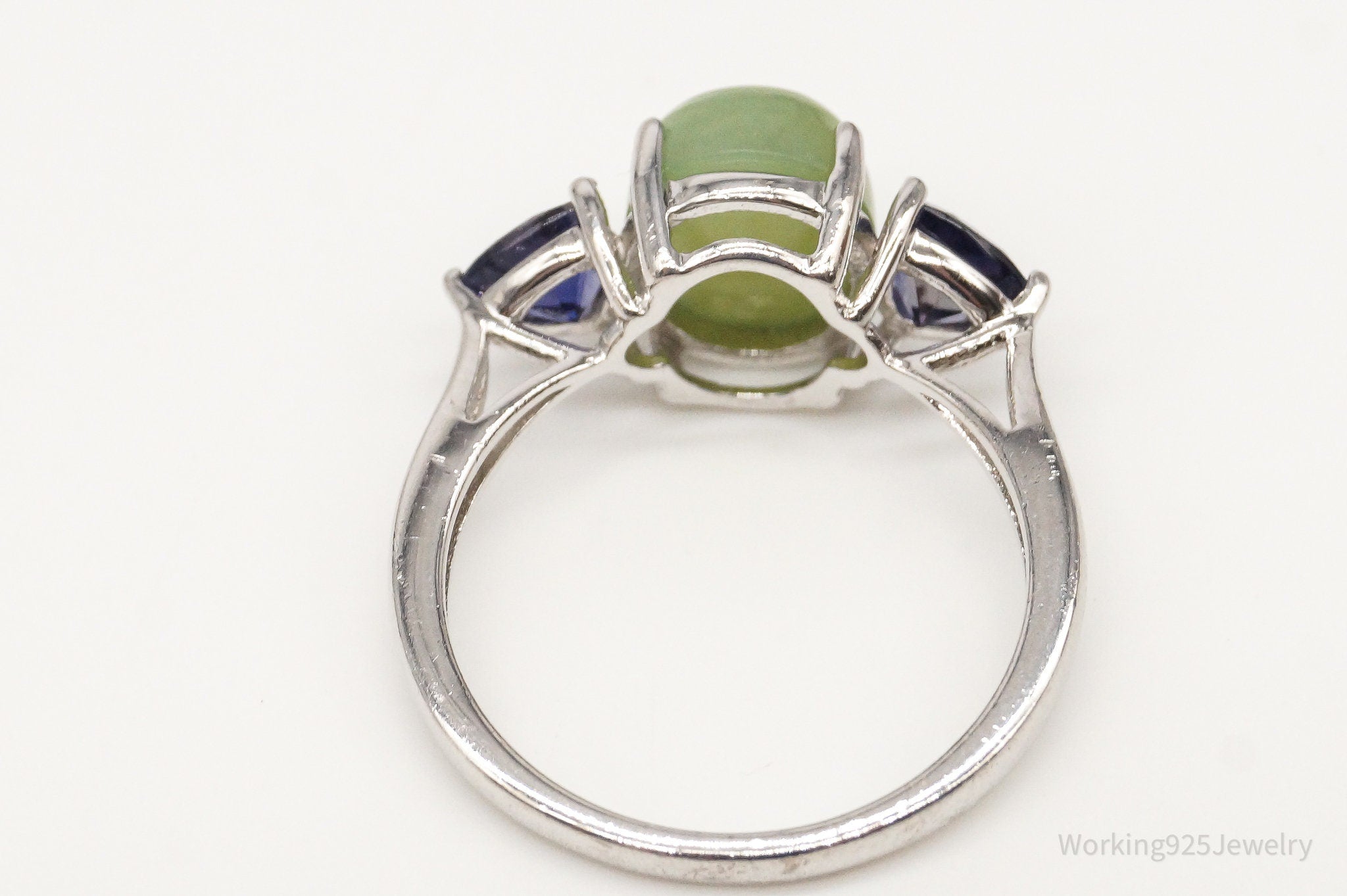 Vintage Jade Iolite Sterling Silver Ring - Size 7.25