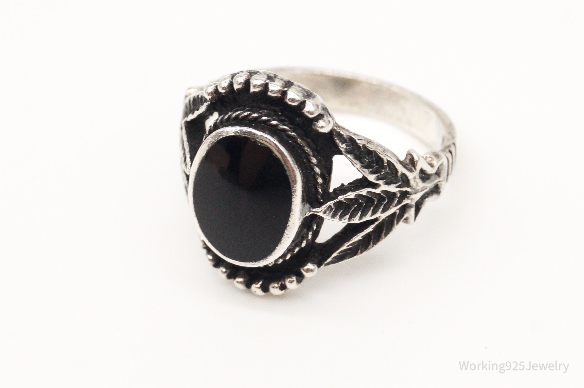 Vintage Black Onyx Sterling Silver Ring - Size 5