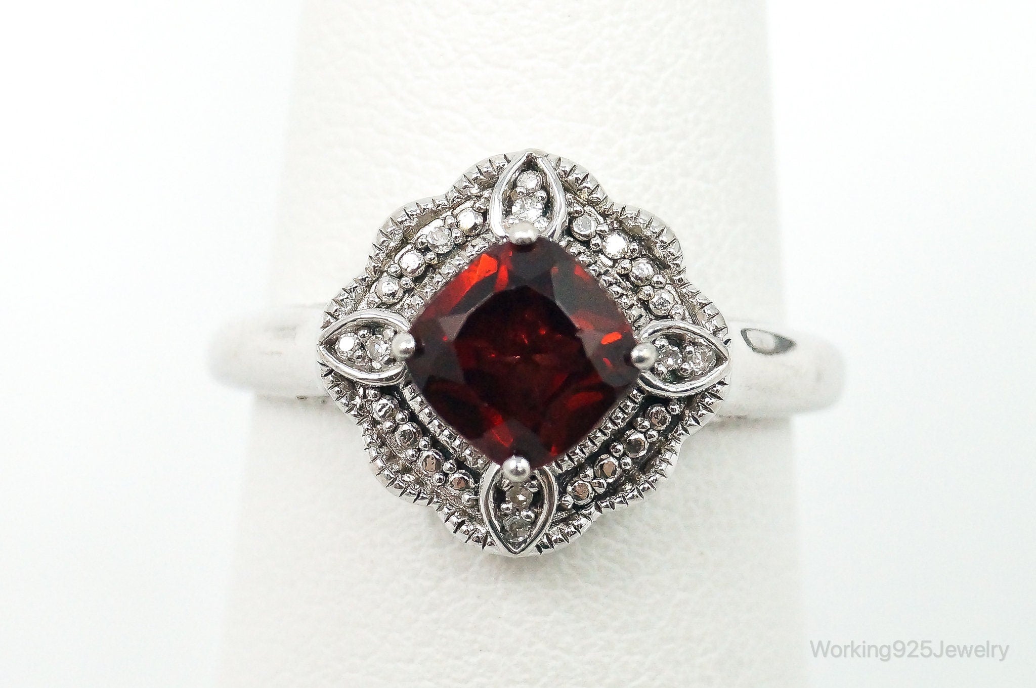 Vintage Garnet Cubic Zirconia Sterling Silver Ring - Size 7