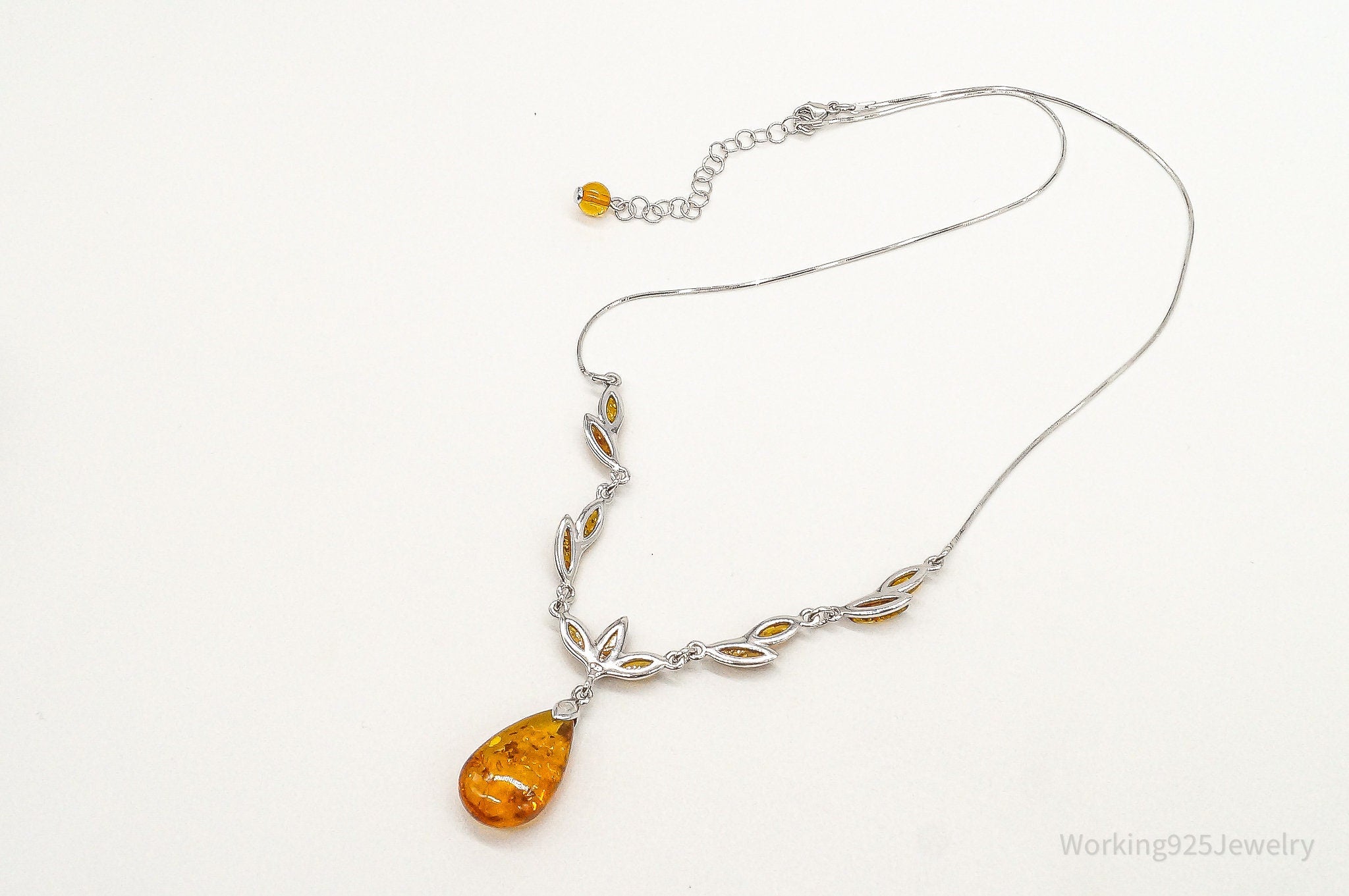 Vintage Designer Amber Sterling Silver Necklace