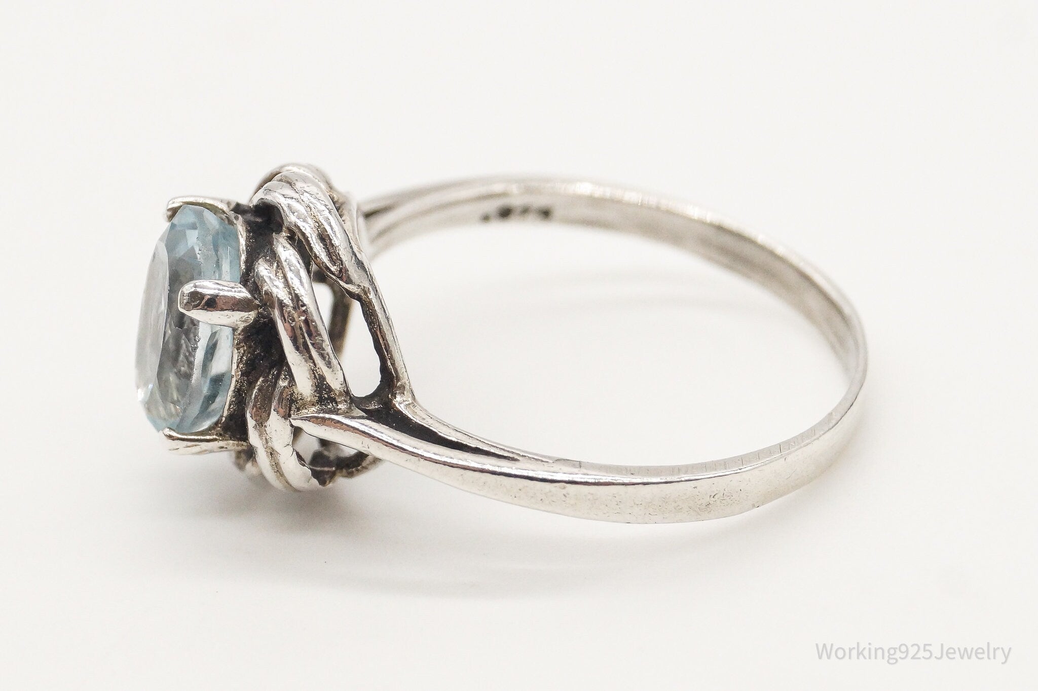 Vintage Blue Topaz Sterling Silver Ring - Size 6.75