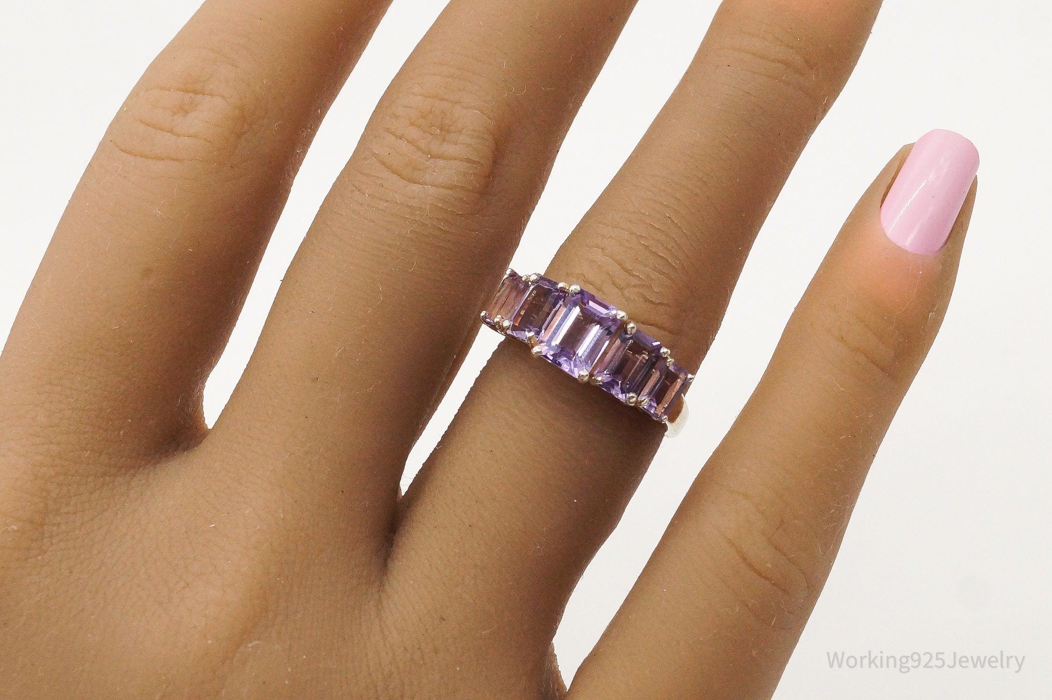 Vintage Amethyst Gold Wash Sterling Silver Ring - Size 5.75