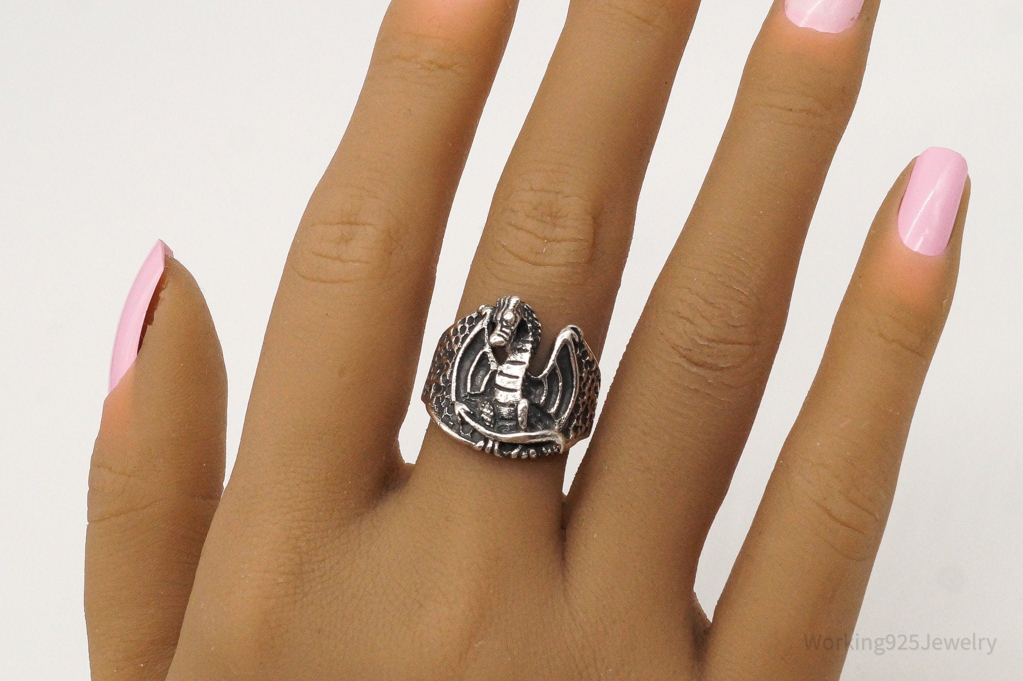 Vintage Dragon Sterling Silver Ring - Size 8.75