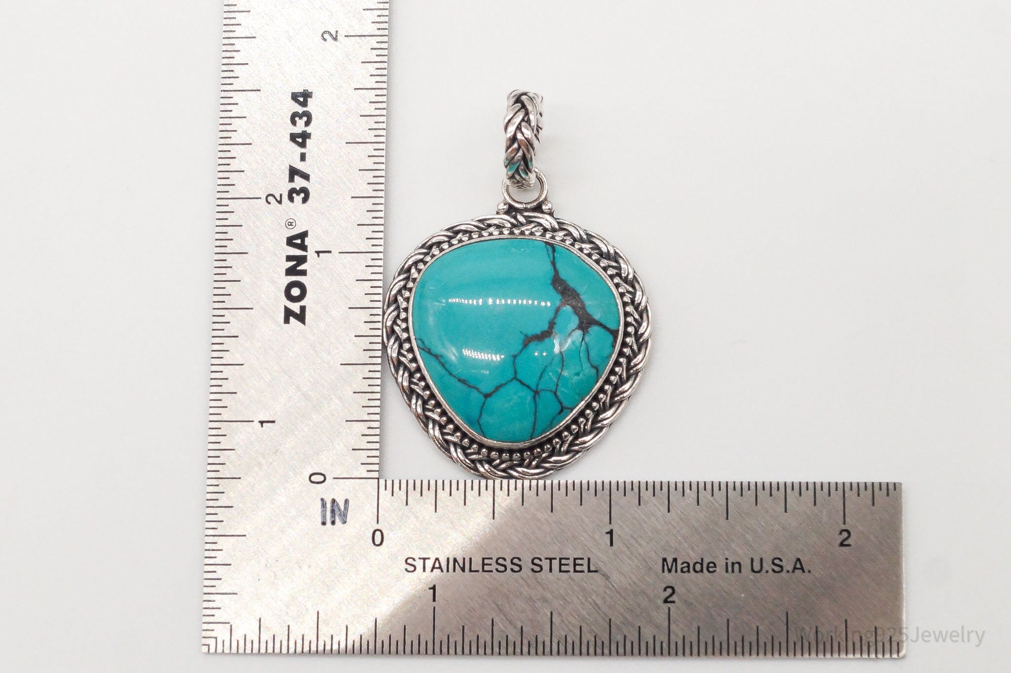 Large Vintage Designer Barse Turquoise Western Sterling Silver Pendant