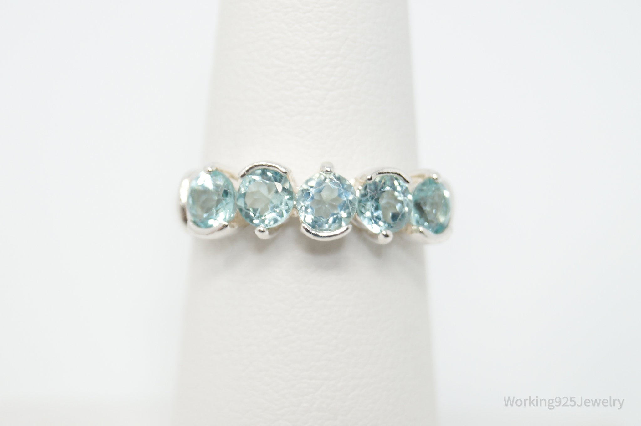 Vintage Deco Style Blue Topaz Sterling Silver Ring - Sz 6