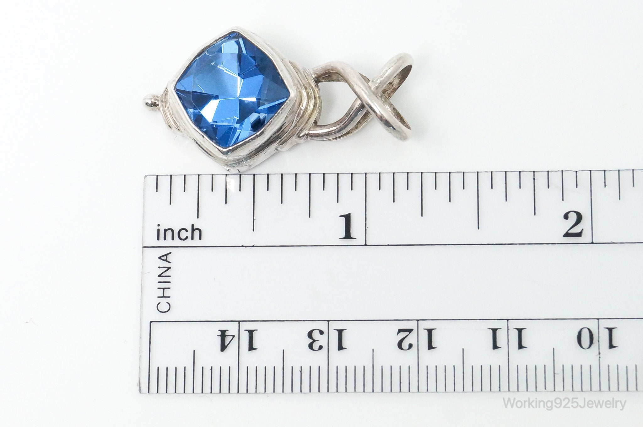 Vintage Bali Designer SARDA Blue Topaz Sterling Silver Pendant