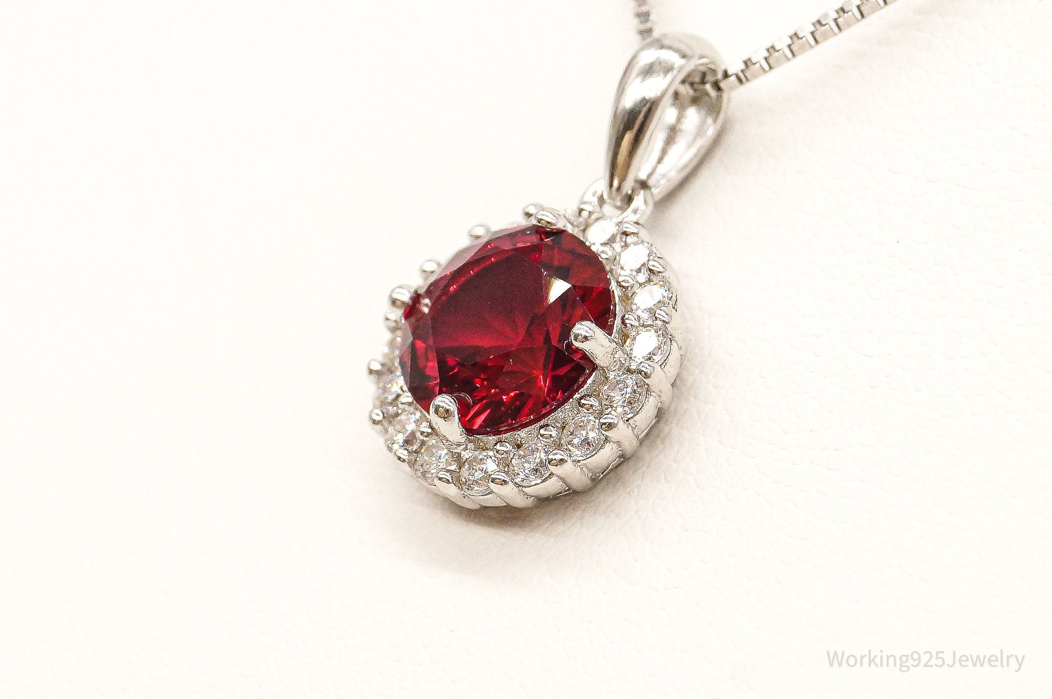 Red & White Cubic Zirconia Sterling Silver Necklace