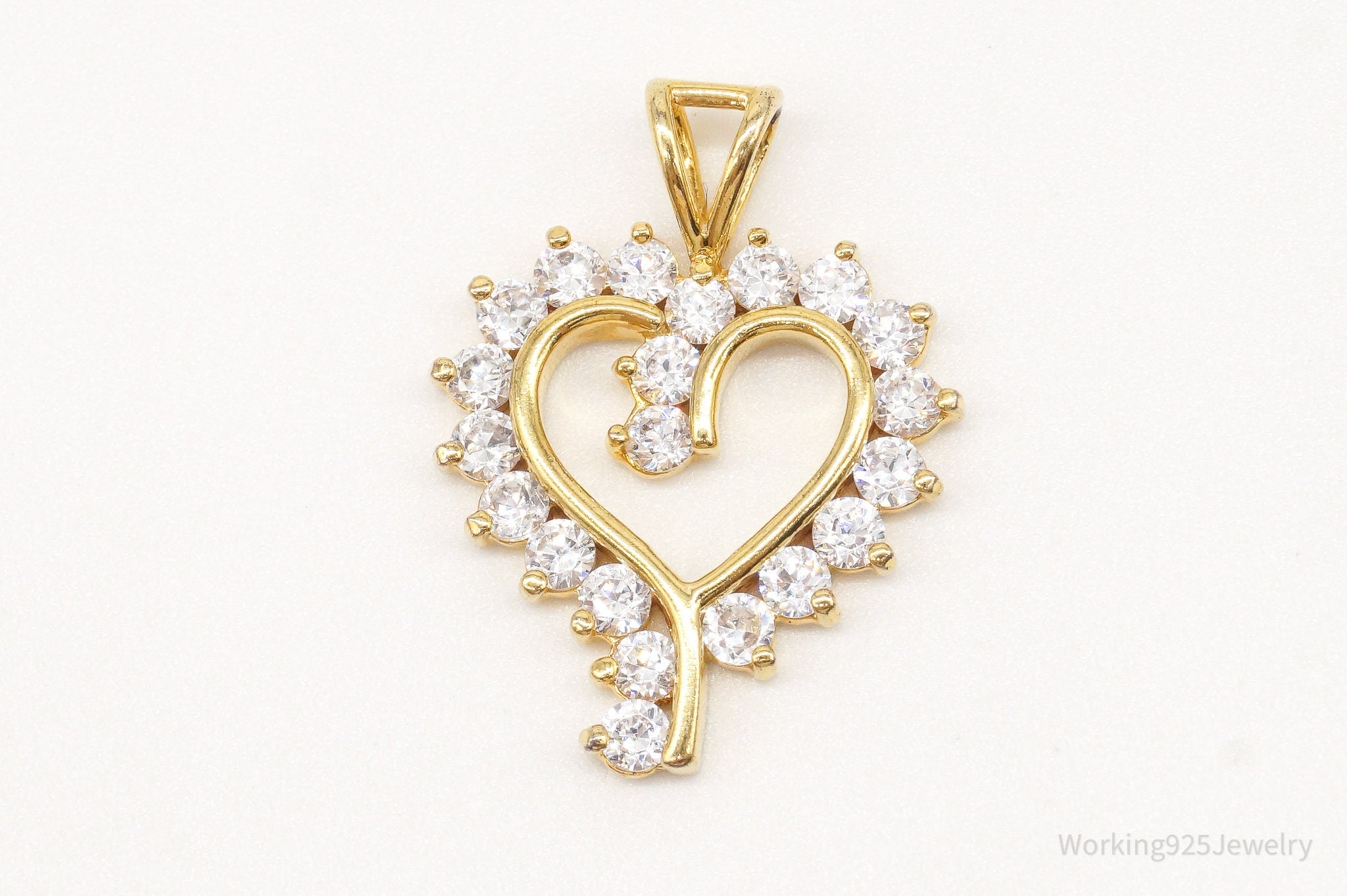 Vintage Cubic Zirconia Gold Vermeil Sterling Silver Heart Pendant