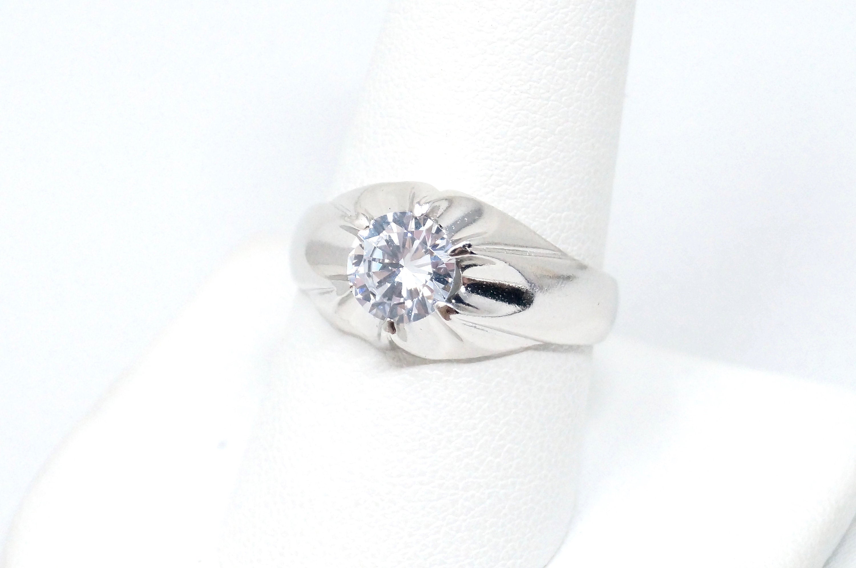 Vintage Art Deco Style CZ Statement Ring Sterling Silver - Size 9.5