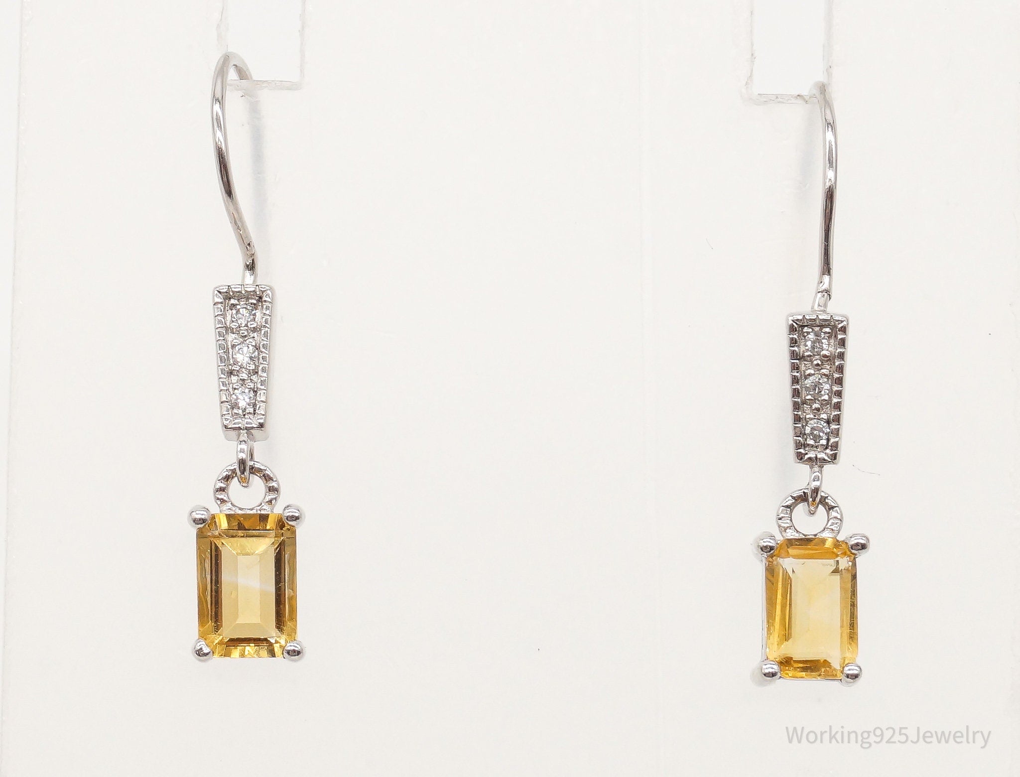 Vintage Citrine Cubic Zirconia Sterling Silver Earrings