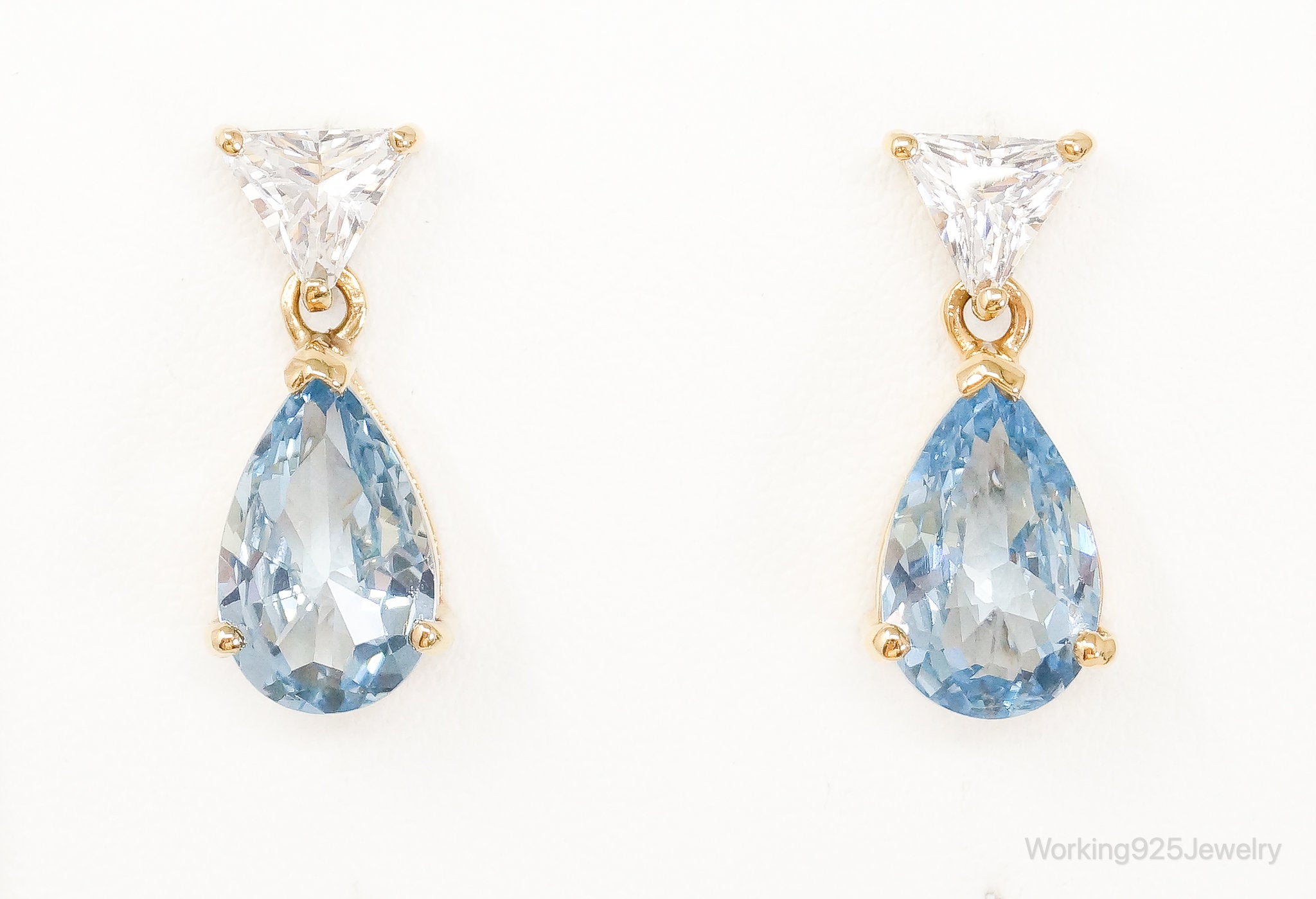 Blue Topaz Cubic Zirconia Gold Vermeil Sterling Silver Earrings