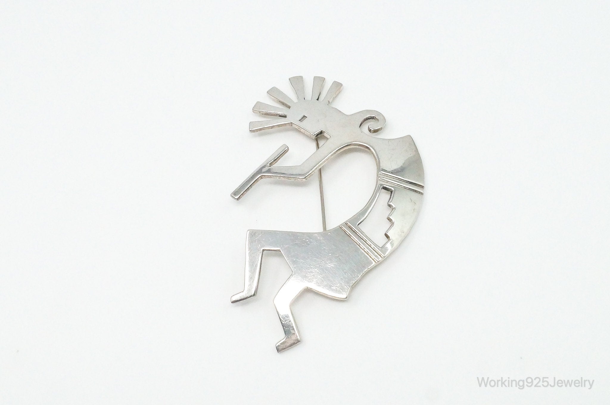 Large Vintage Native American Dancing Kokopelli Sterling Silver Brooch Pin