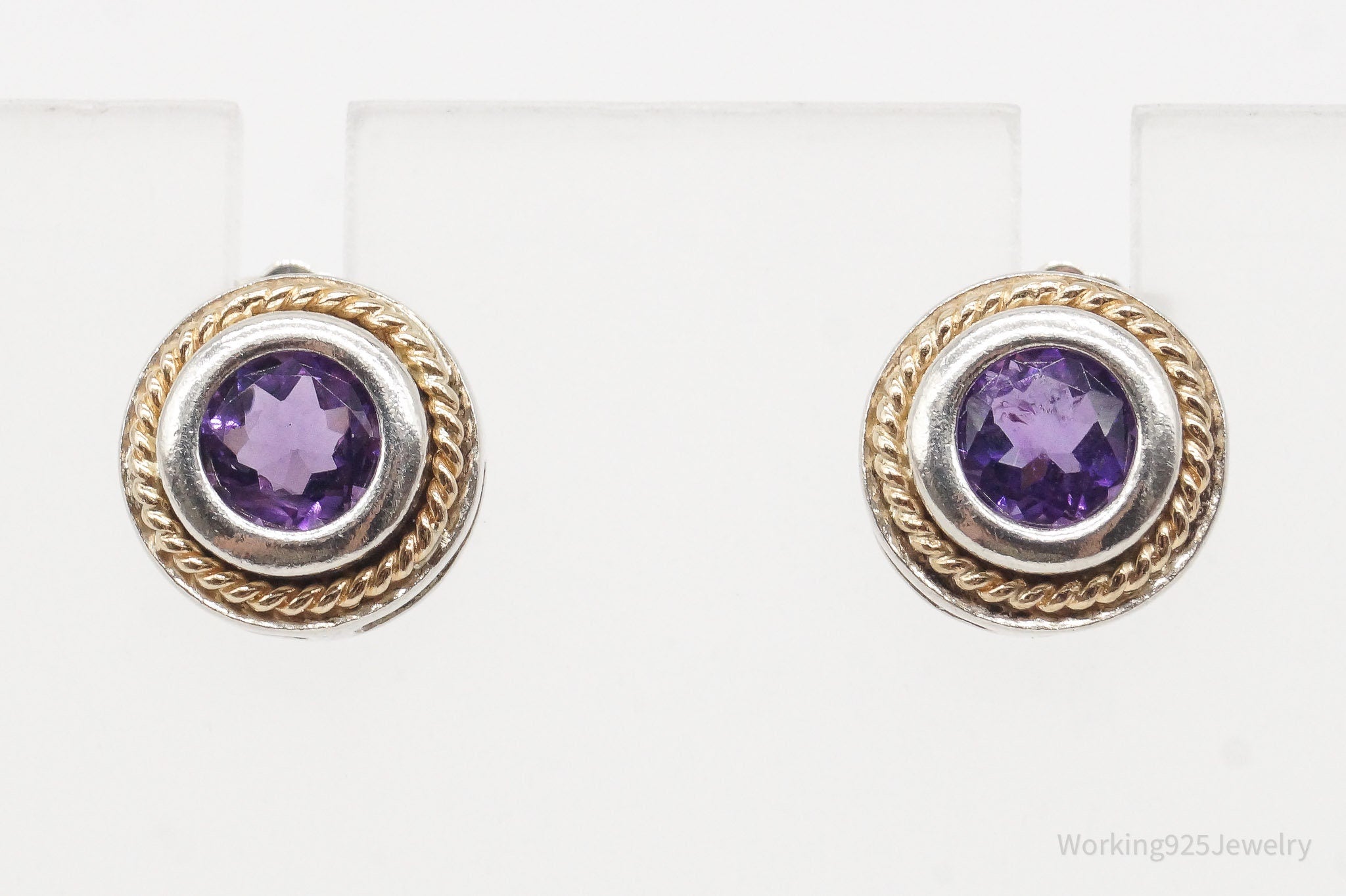 Designer Ross Simons Amethyst 14K Gold Sterling Silver Earrings