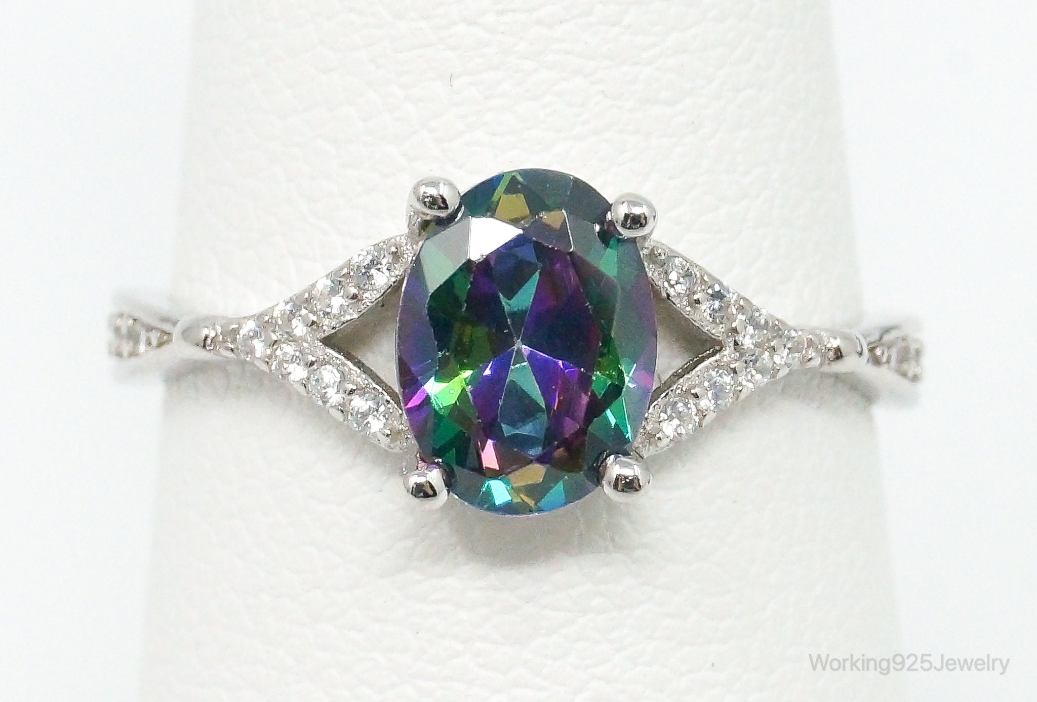 Mystic Topaz Cubic Zirconia Ring Sterling Silver - Size 7