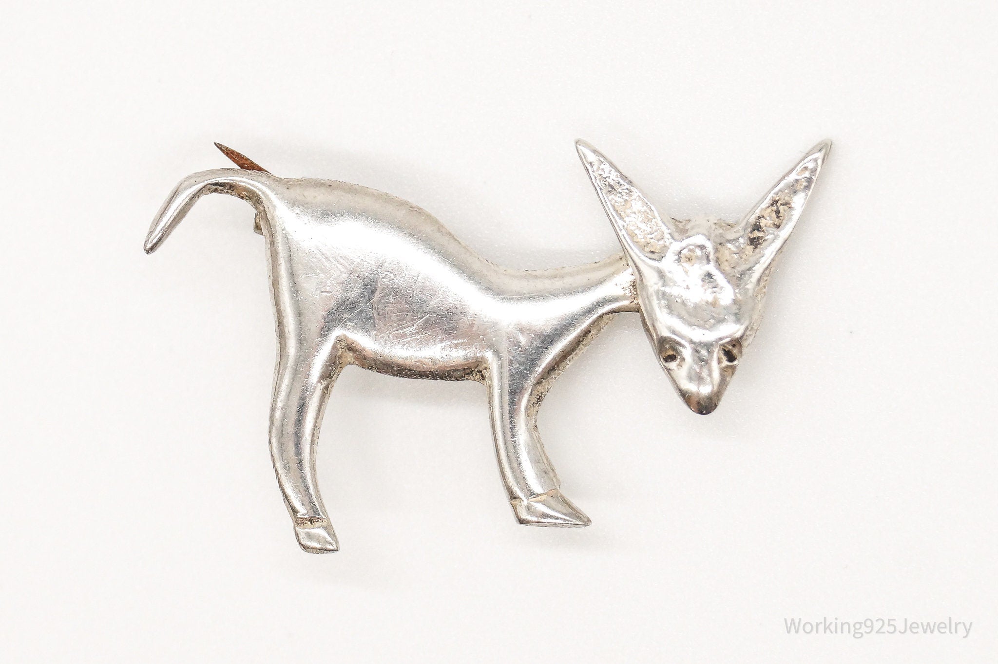 Antique Mechanical Donkey Sterling Silver Brooch Pin