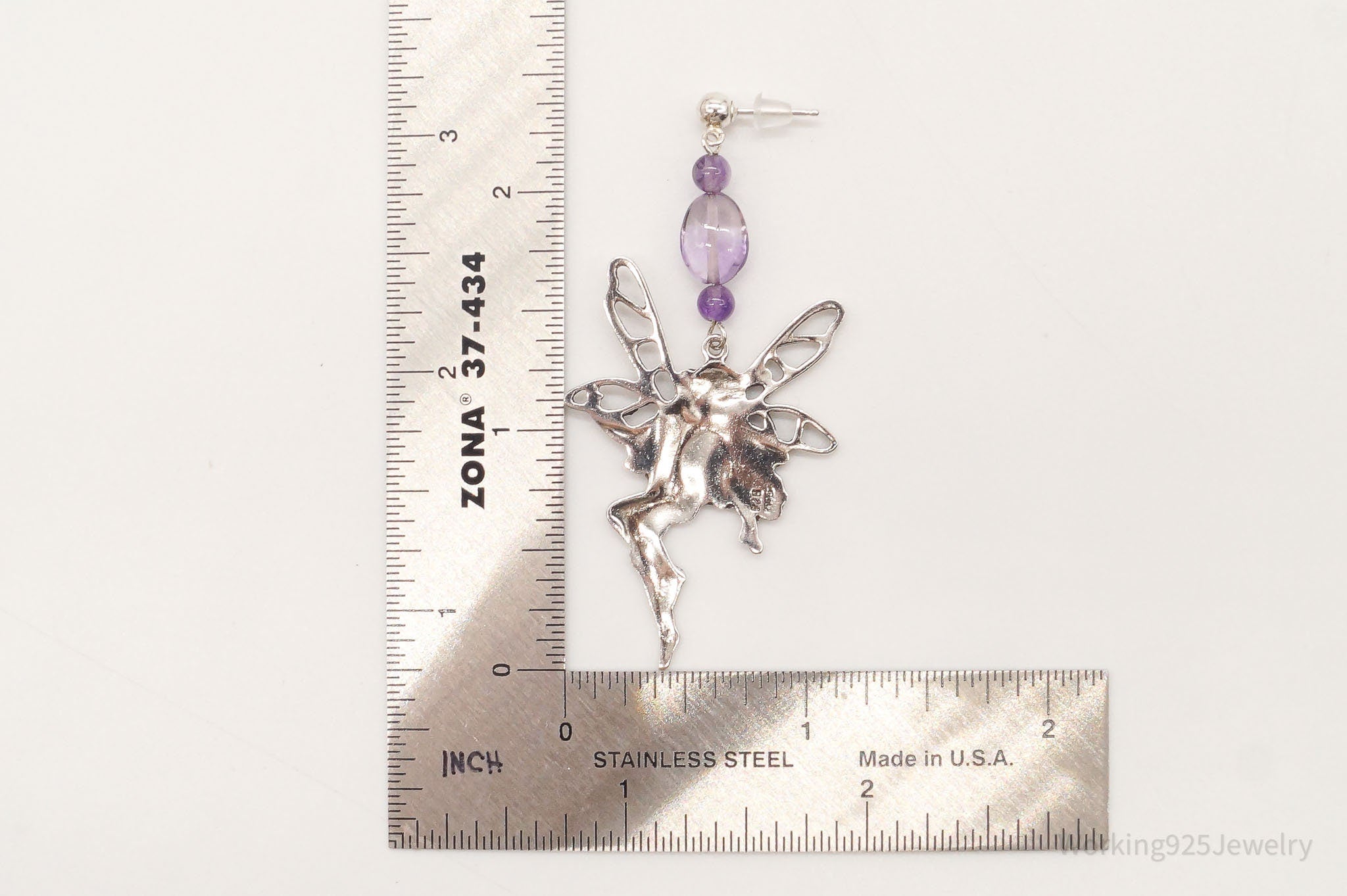 Vintage Designer Boma Amethyst Beads Sterling Silver Fairies Earrings