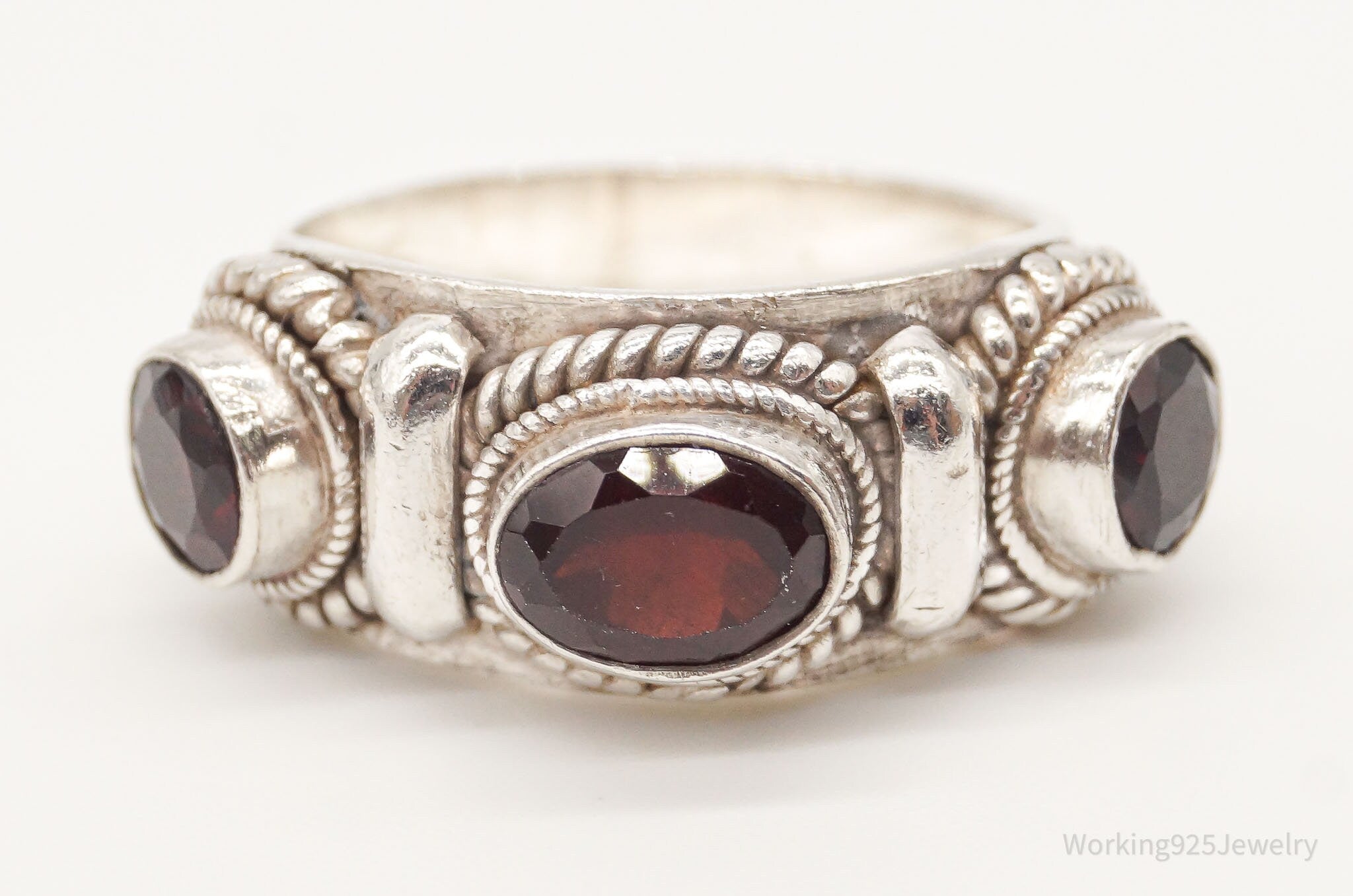 Vintage Garnet Sterling Silver Ring - Size 6.5