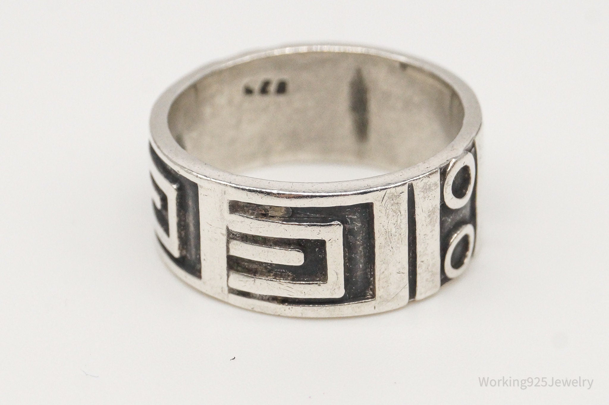 Vintage Greek Key Aztec Design Sterling Silver Band Ring - Size 6.75