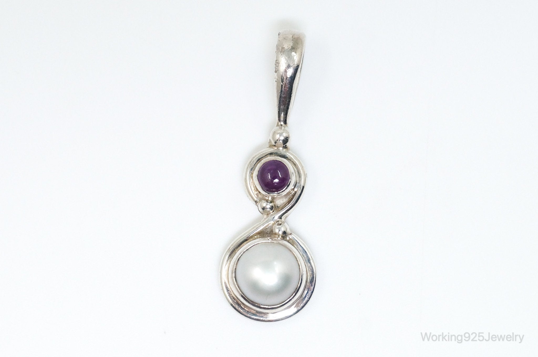 Vintage Designer SAJEN Amethyst Pearl Sterling Silver Pendant