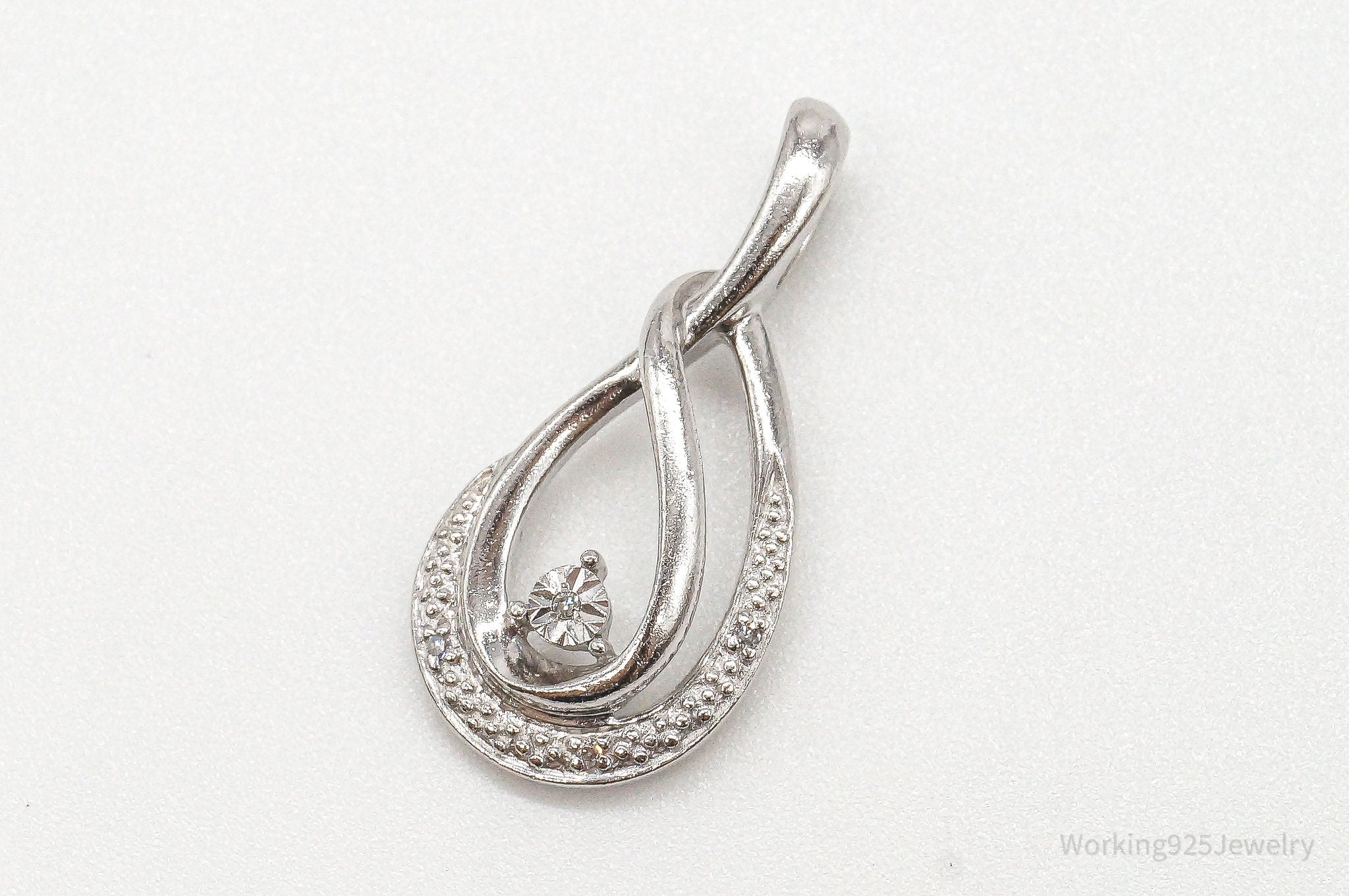 Vintage Designer 4 Diamond Sterling Silver Pendant