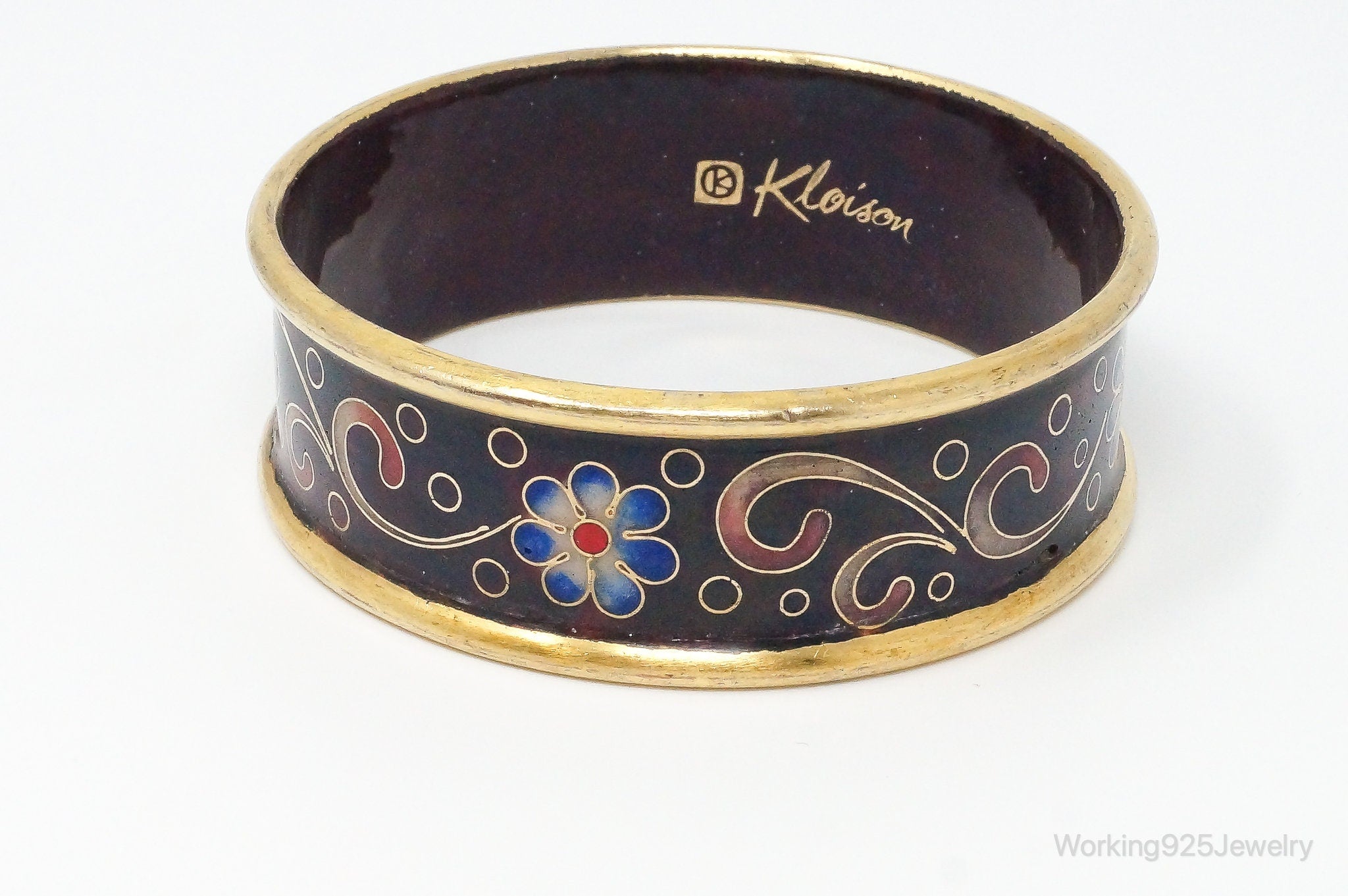 Vintage Designer Kloison Flowers Scrolls Wide Bracelet