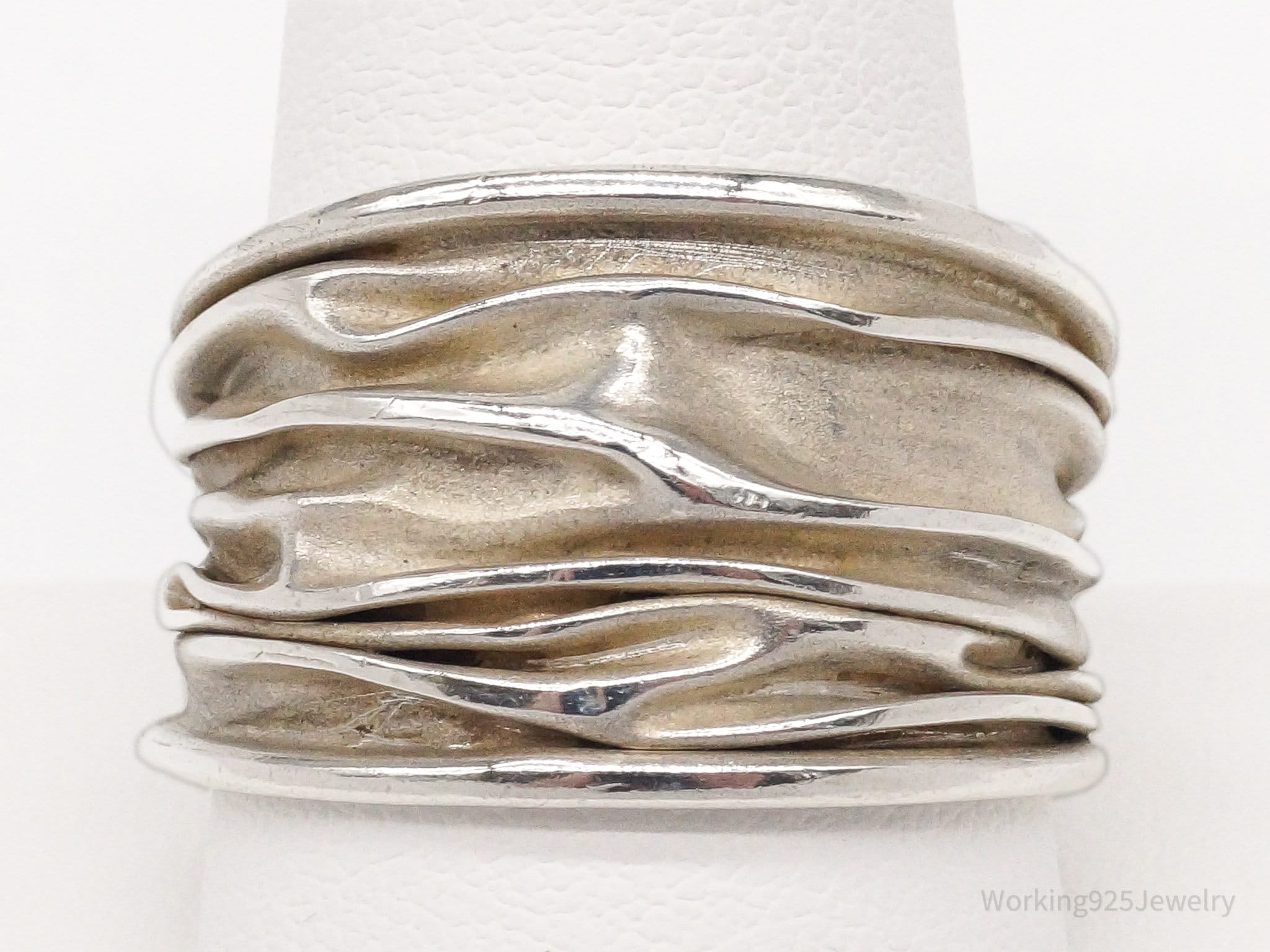 Vintage Crinkle Design Sterling Silver Band Ring - Size 11.25