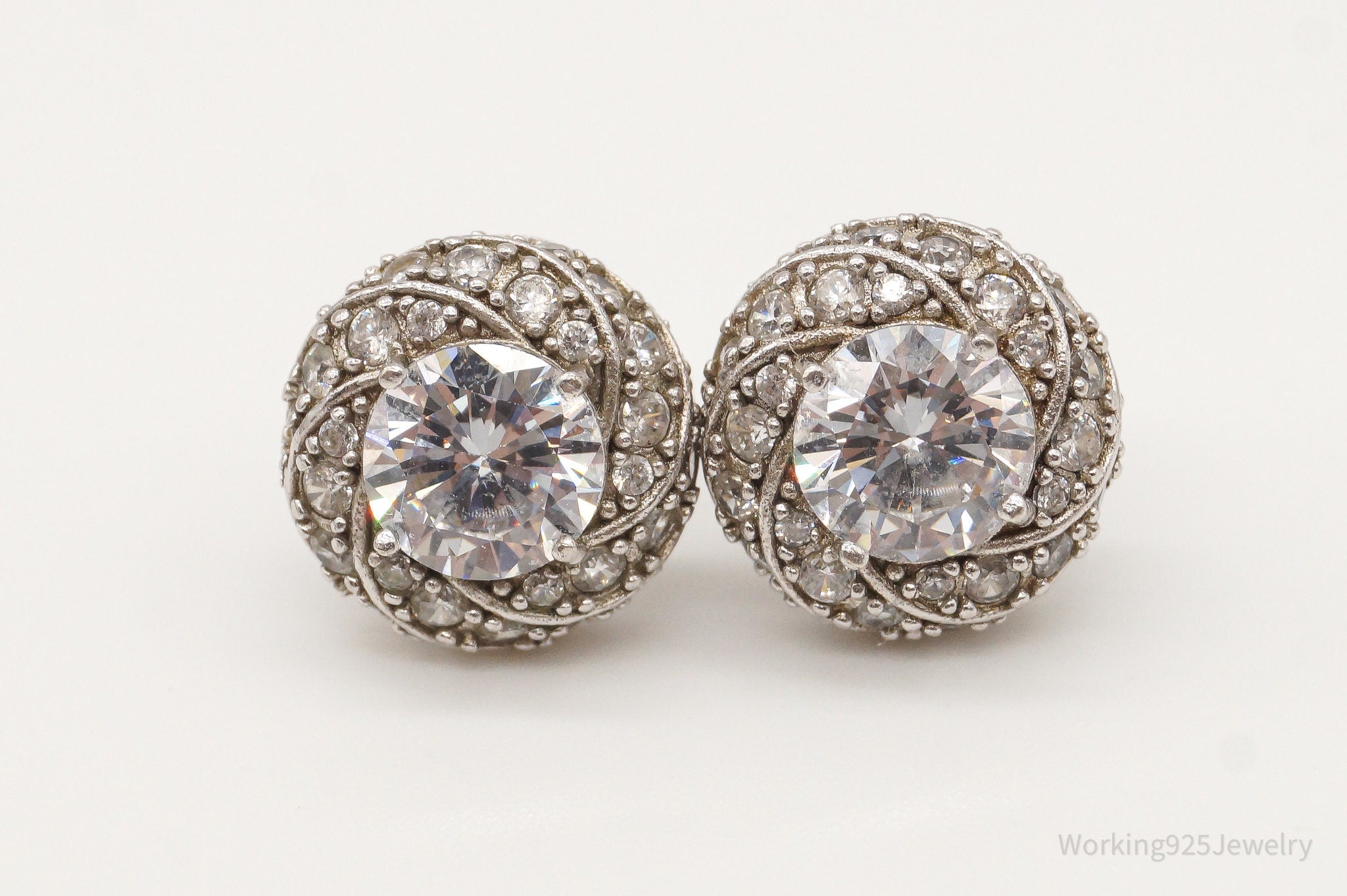 Vintage Cubic Zirconia Sterling Silver Stud Post Earrings