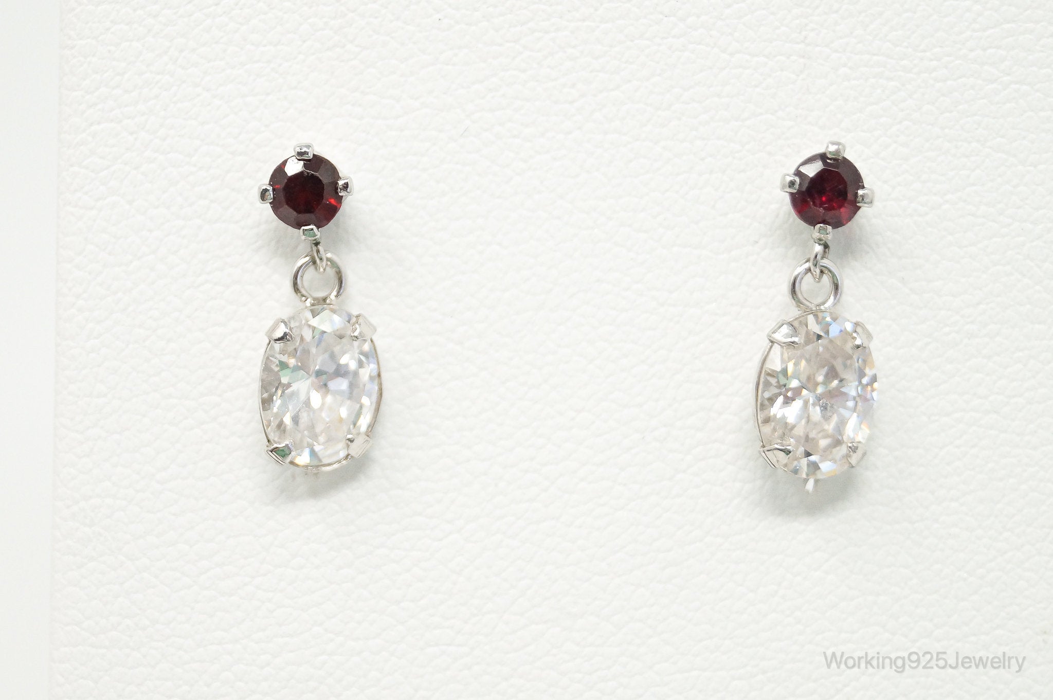 Cubic Zirconia Garnet Sterling Silver Stud Post Earrings