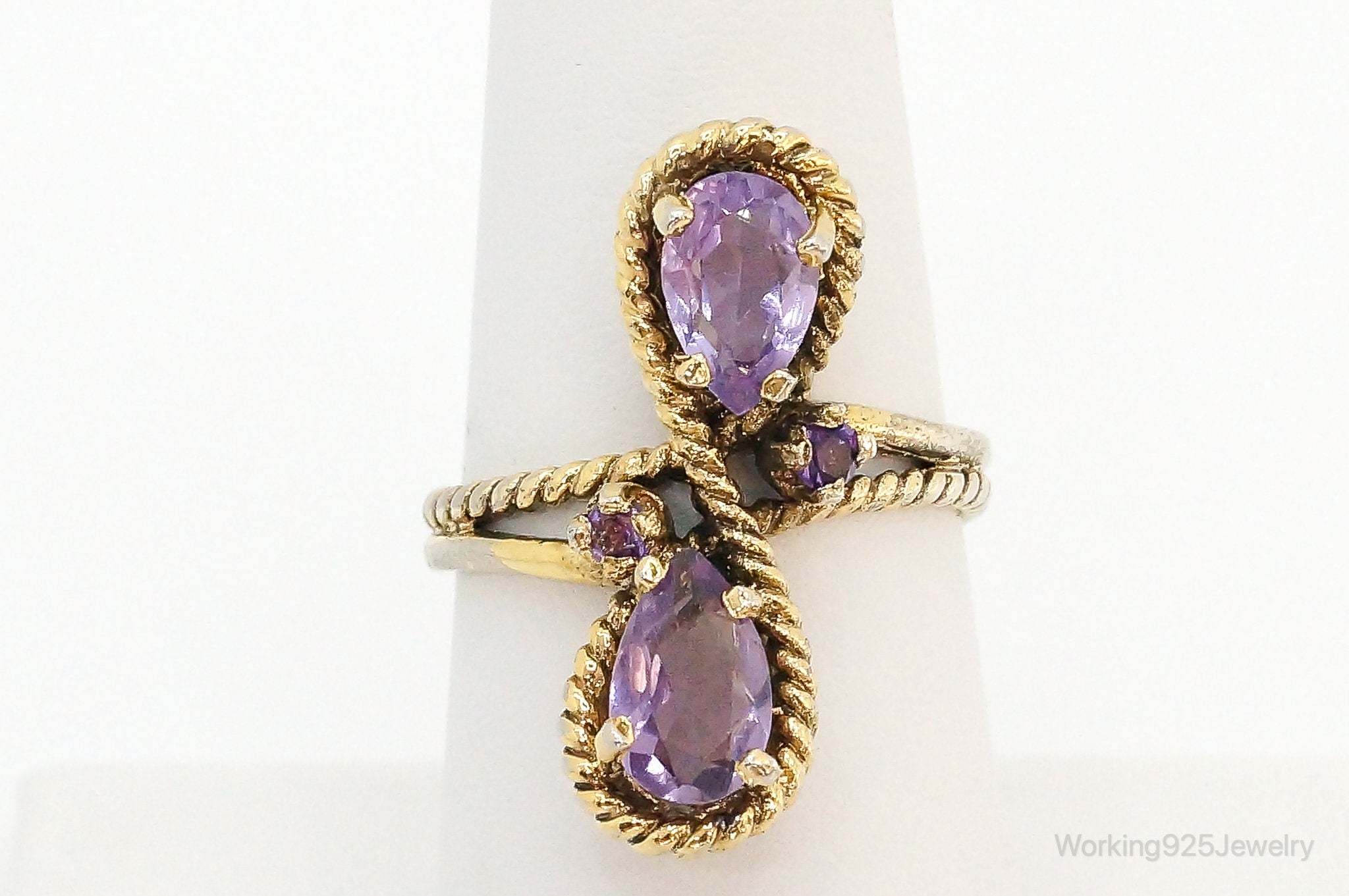 Vintage Amethyst Gold Vermeil Sterling Silver Ring - Size 6.75