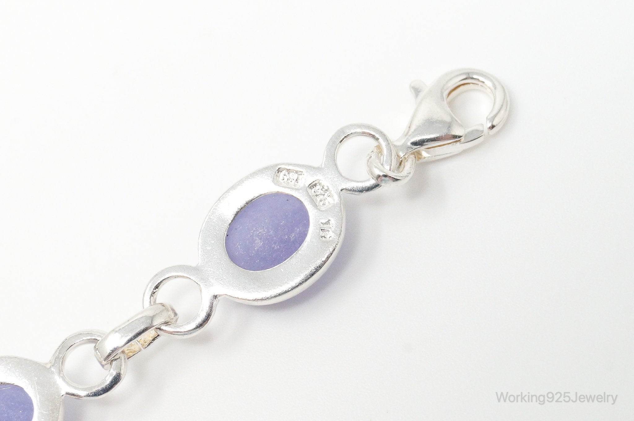 Designer GSJ Purple Jade Link Sterling Silver Bracelet