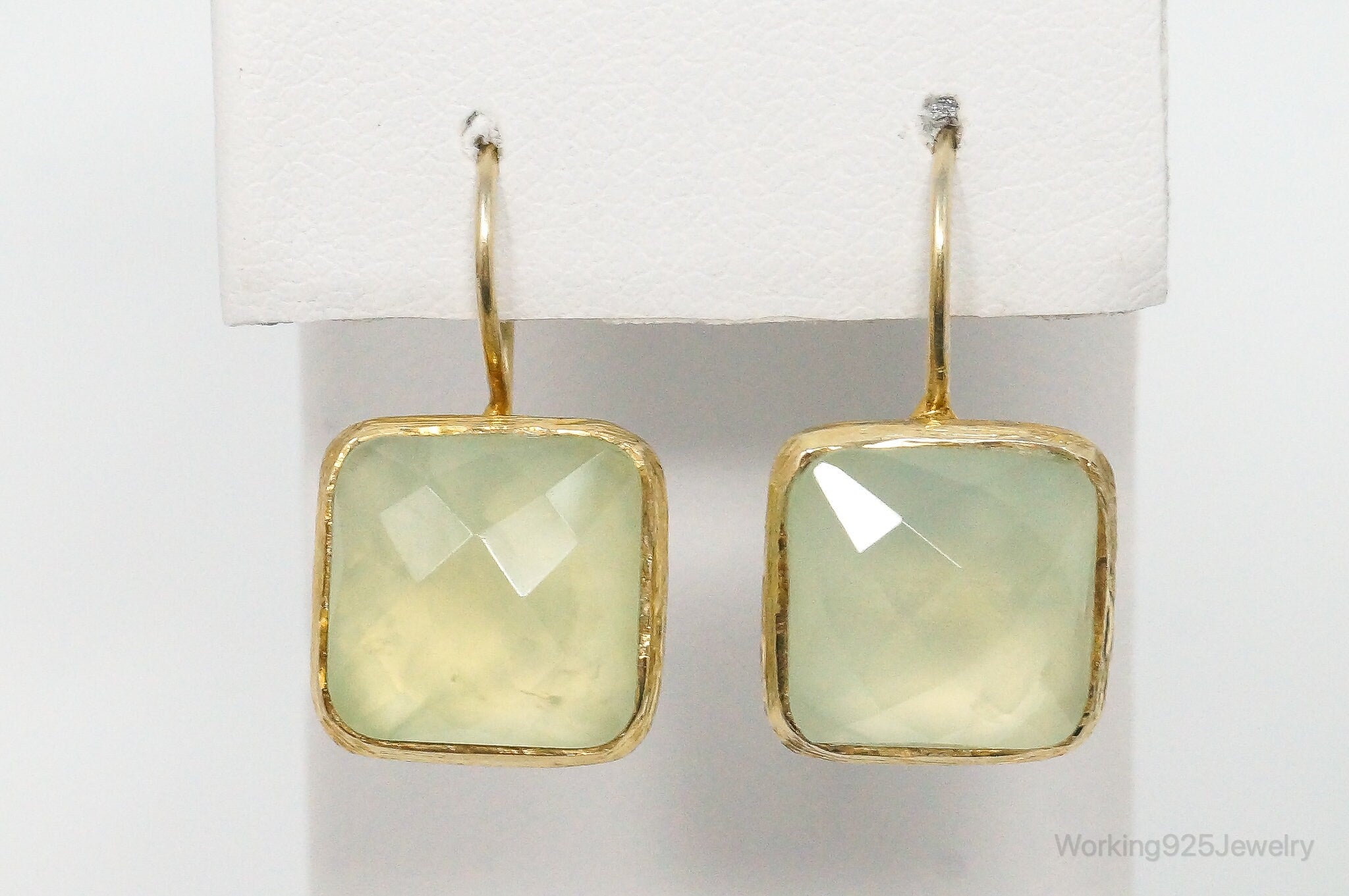 Vintage Green Prehnite Gold Vermeil Sterling Silver Earrings