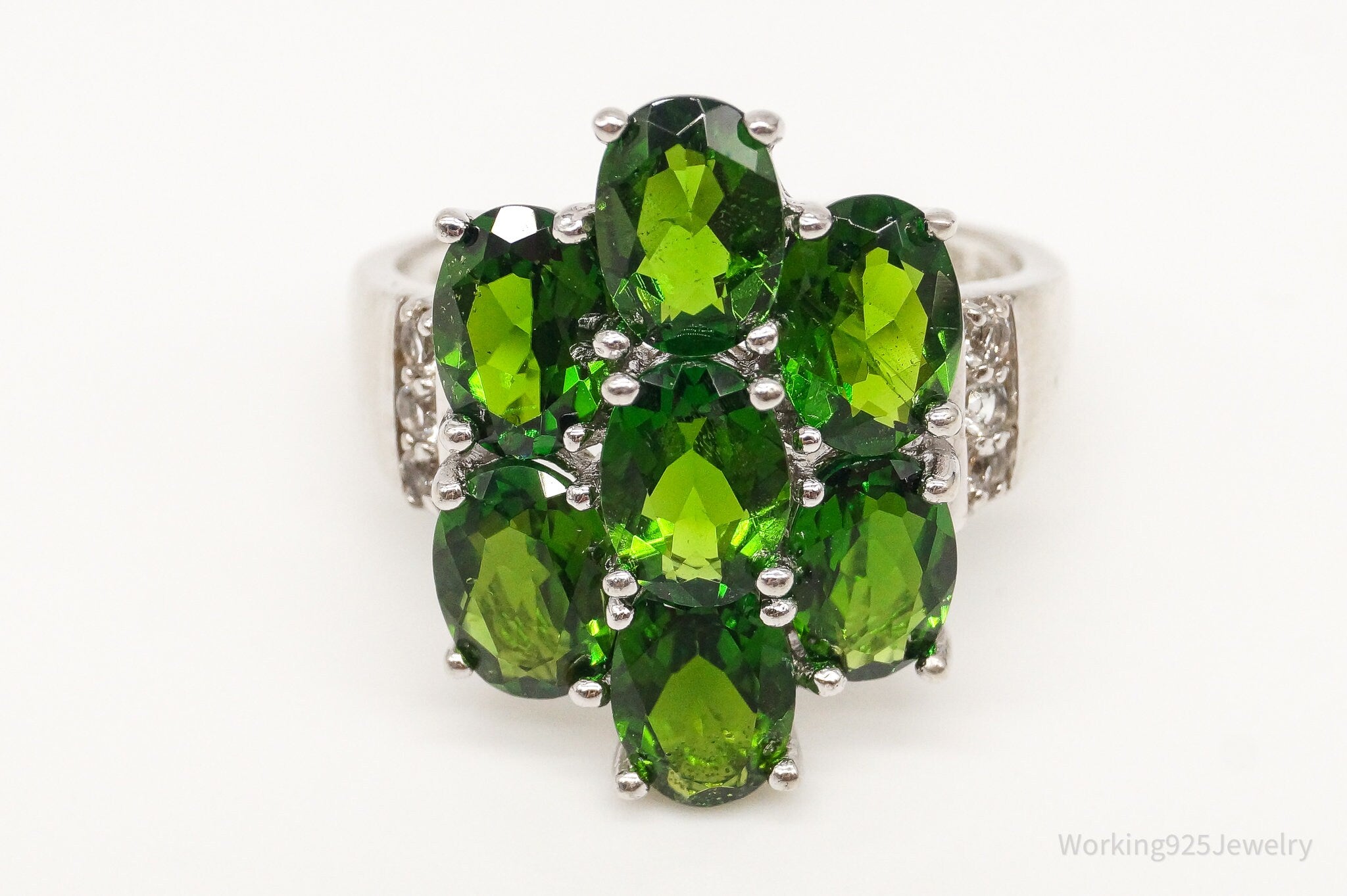 Vintage Designer HT Peridot Cubic Zirconia Sterling Silver Ring - Size 7.75