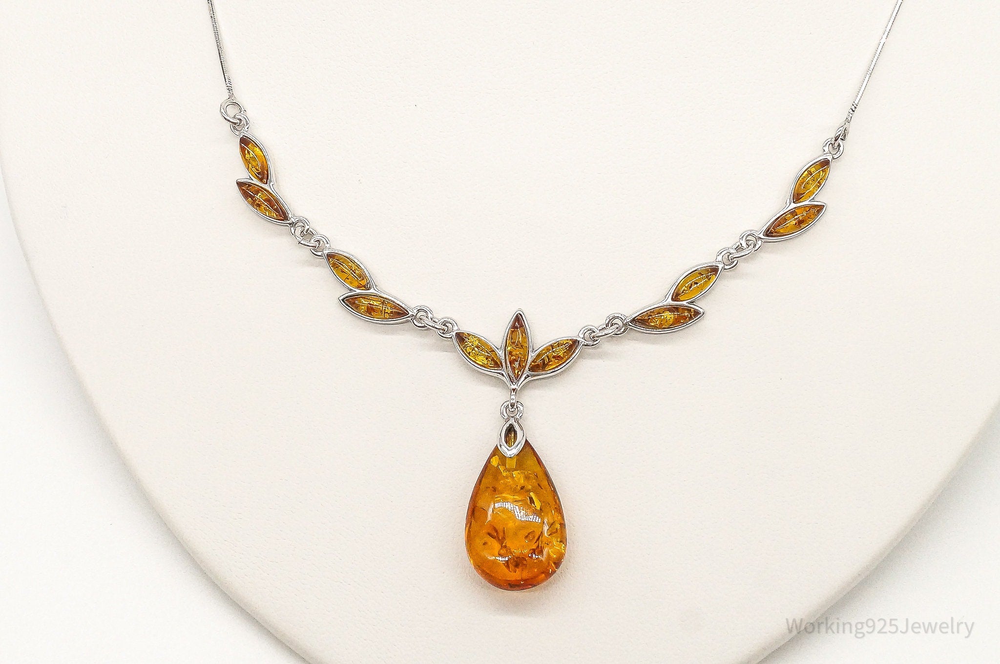 Vintage Designer Amber Sterling Silver Necklace