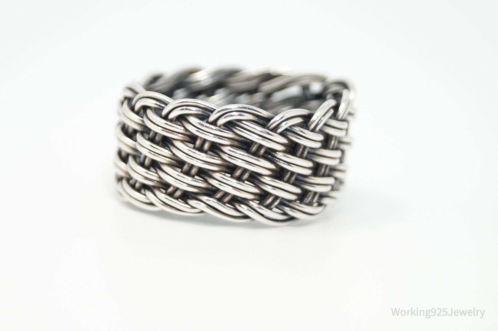 Vintage Designer Modern Weave Braid Sterling Silver Band Ring - Size 12