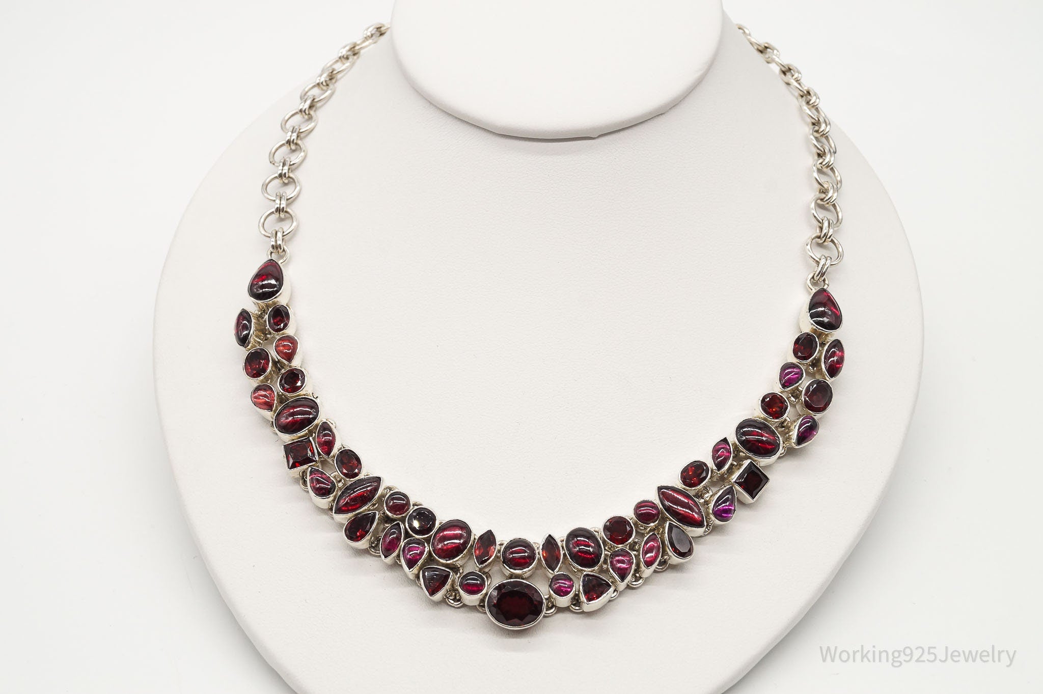 Brilliant Vintage Garnet Sterling Silver Bib Necklace